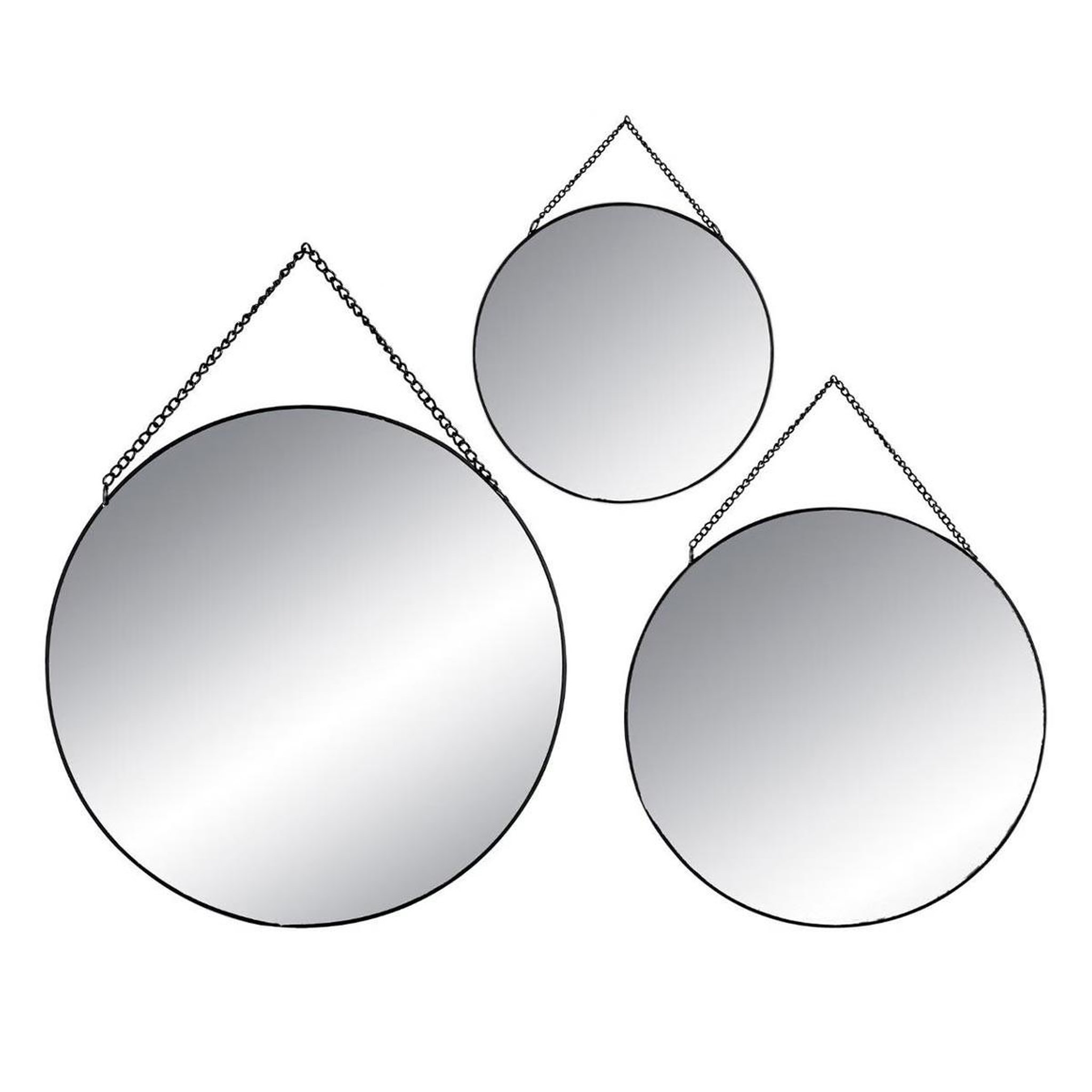ATMOSPHERA Lot de 3 miroirs métal  ronds  29cm noir