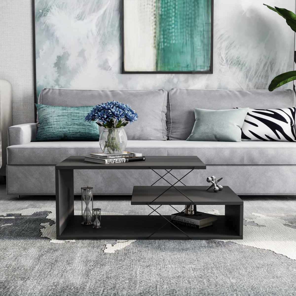 Habitat et Jardin Table basse en bois  Cayenne  - 100 x 50 x 40 cm - Gris anthracite