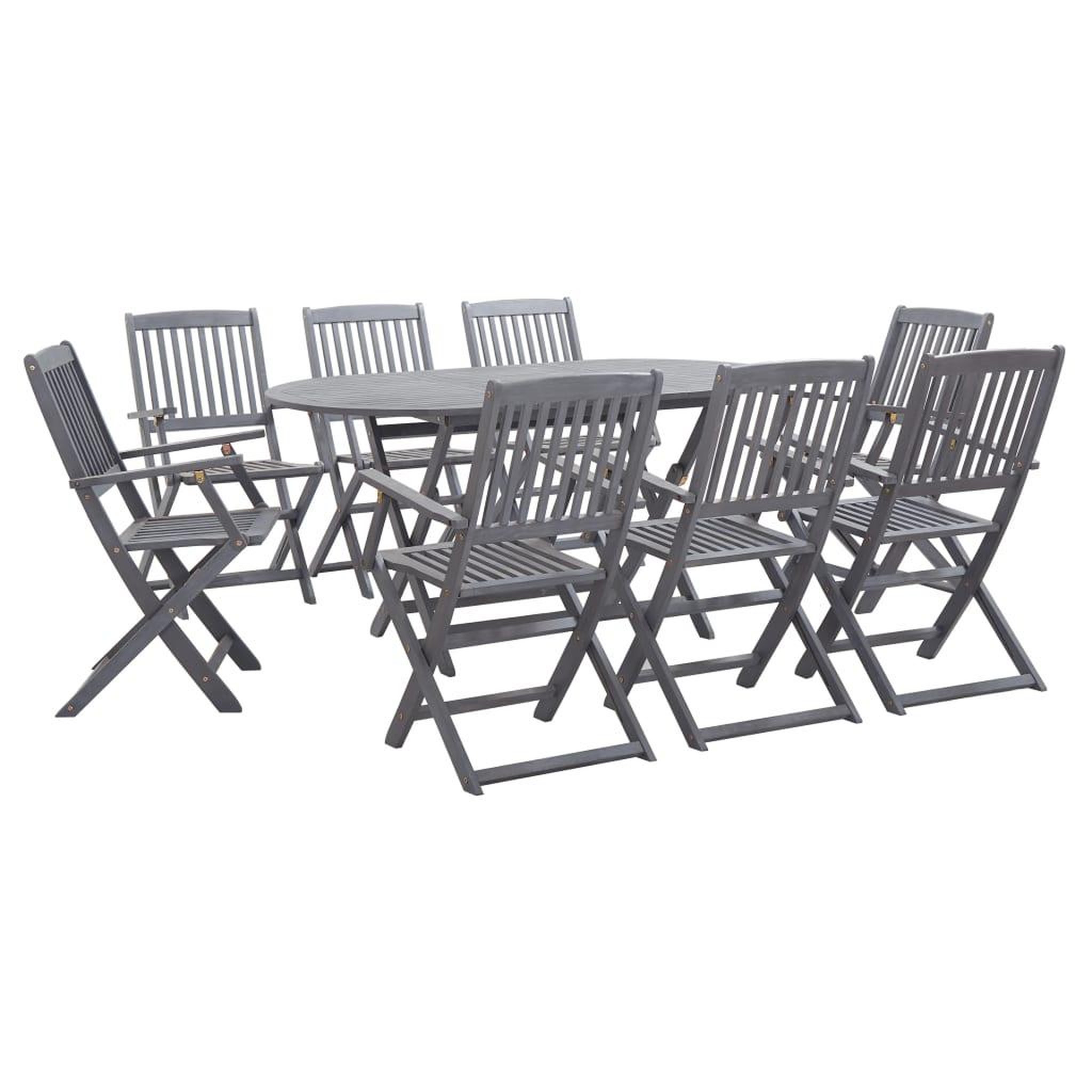 Voir la diapositive 1 : VIDAXL Ensemble a manger de jardin 9 pcs Bois d'acacia massif Gris