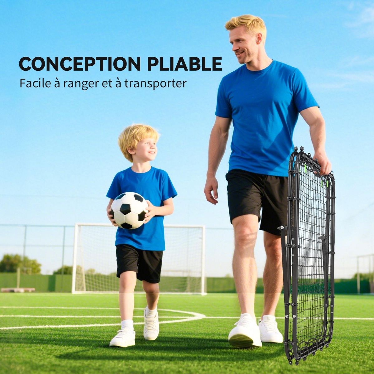 HOMCOM Filet de rebond double face pliable réglable 91 x 91 cm - rebondisseur football - acier PE noir