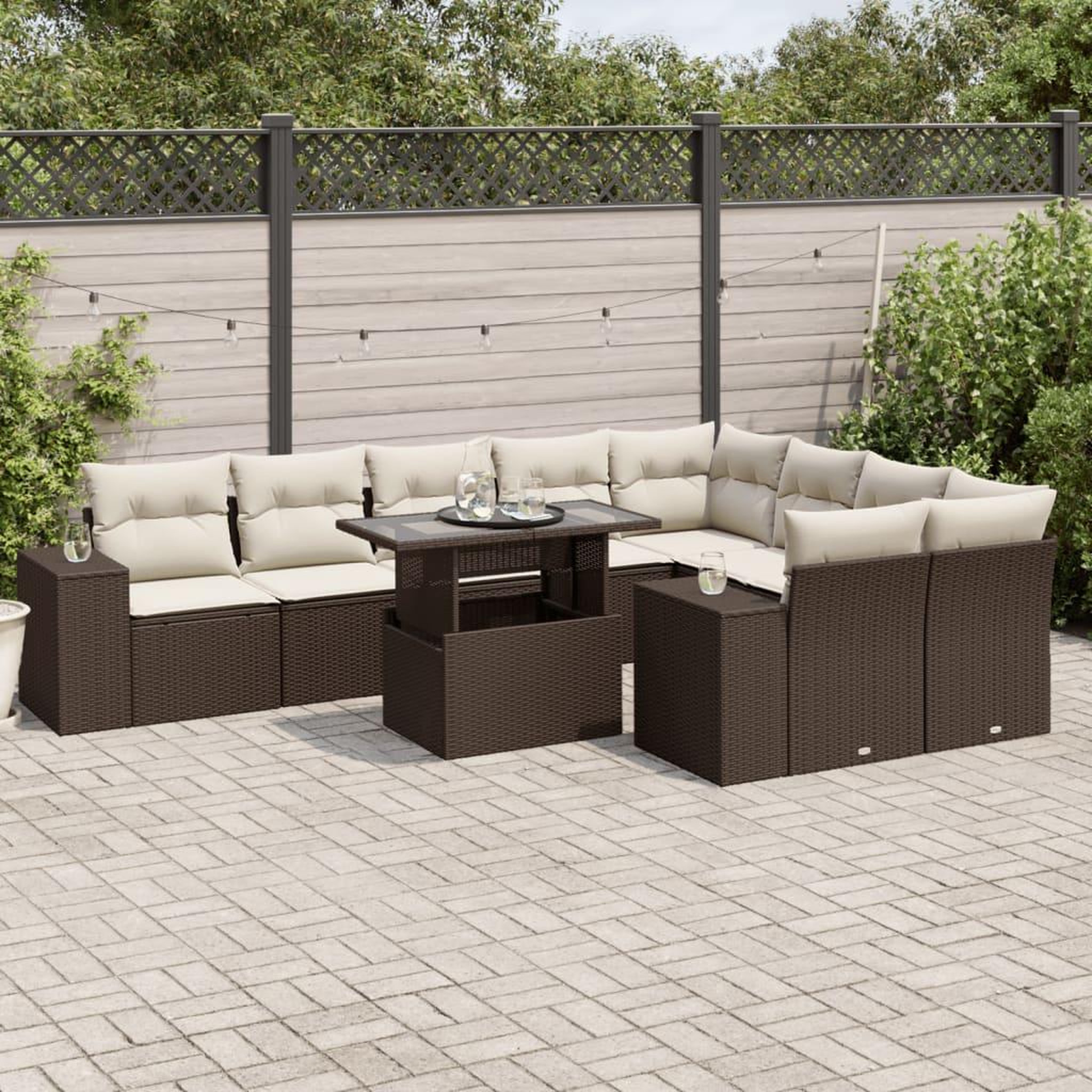VIDAXL Salon de jardin 10 pcs avec coussins marron resine tressee