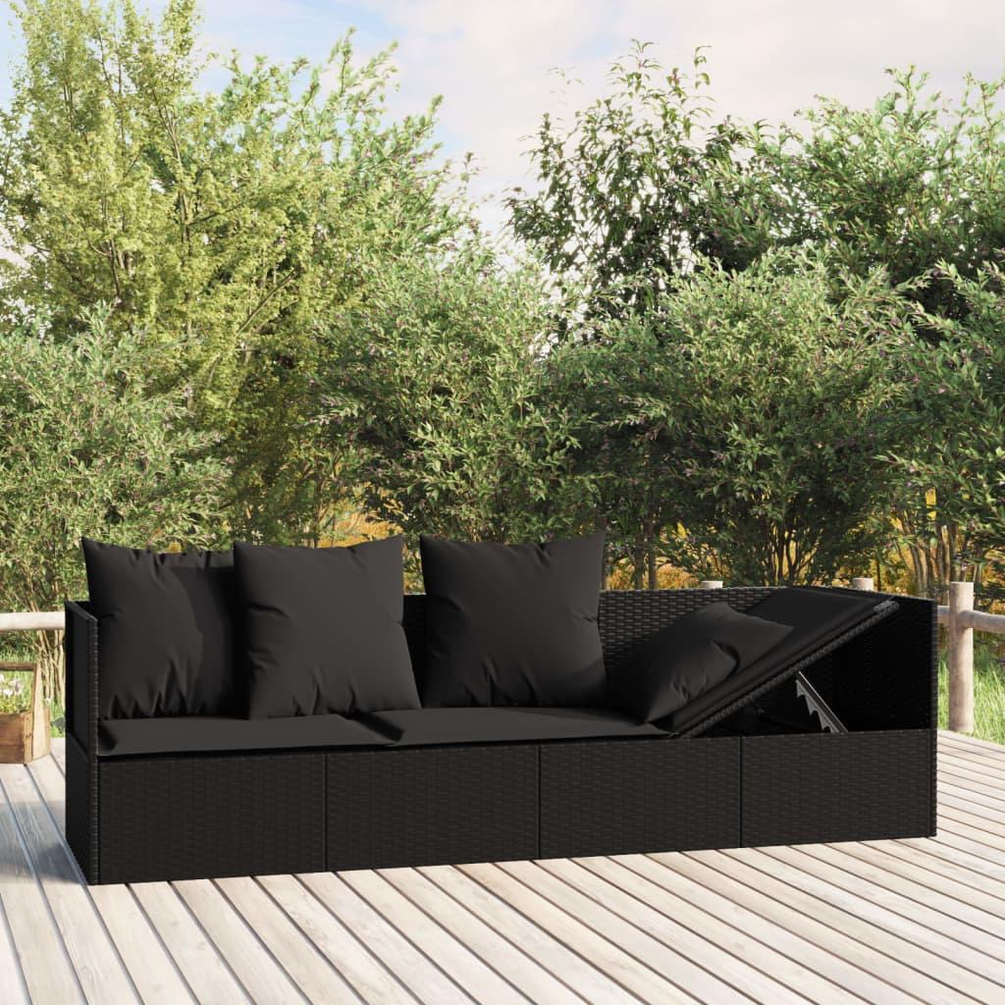 Voir la diapositive 1 : VIDAXL Lit de salon d'exterieur avec coussins Noir Resine tressee