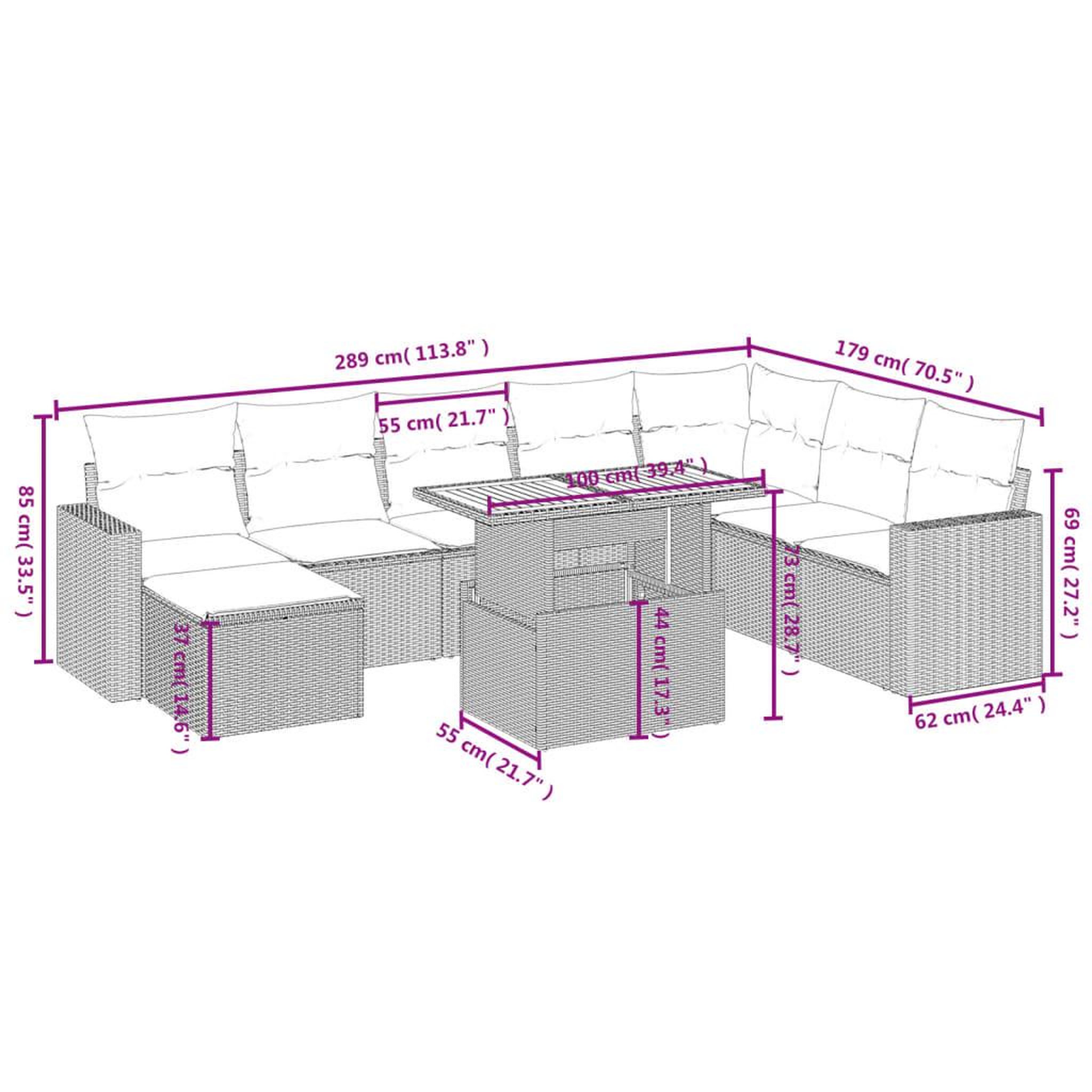 Voir la diapositive 5 : VIDAXL Salon de jardin 9 pcs avec coussins noir resine tressee