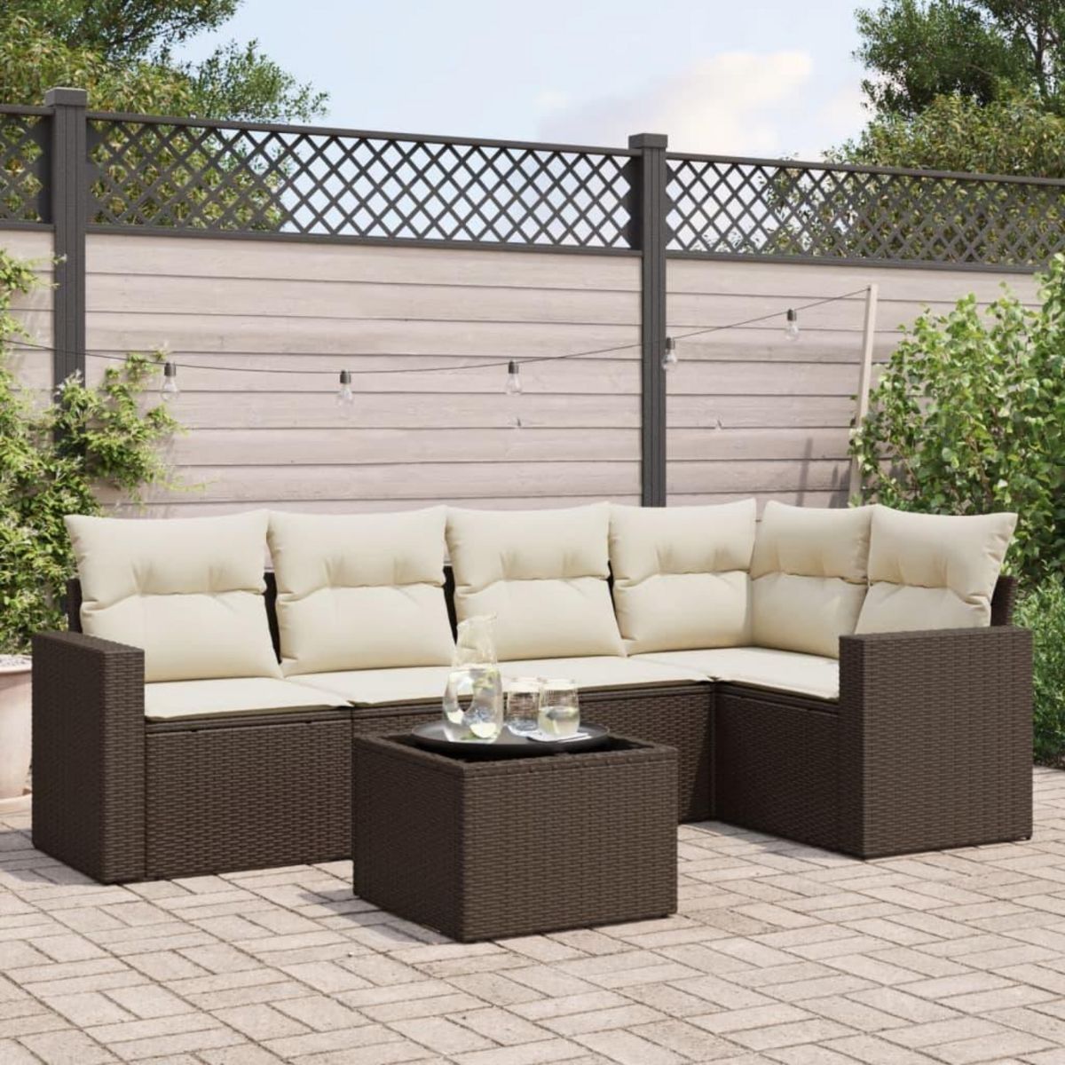 VIDAXL Salon de jardin avec coussins 6 pcs marron resine tressee