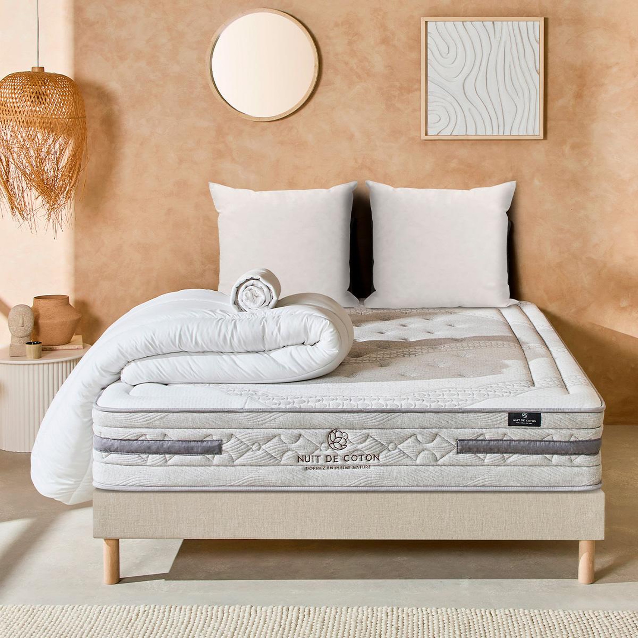 Voir la diapositive 2 : NUIT DE COTON Nuit de coton | pack prêt à dormir serenade | matelas ressorts ensachés + sommier + accessoires