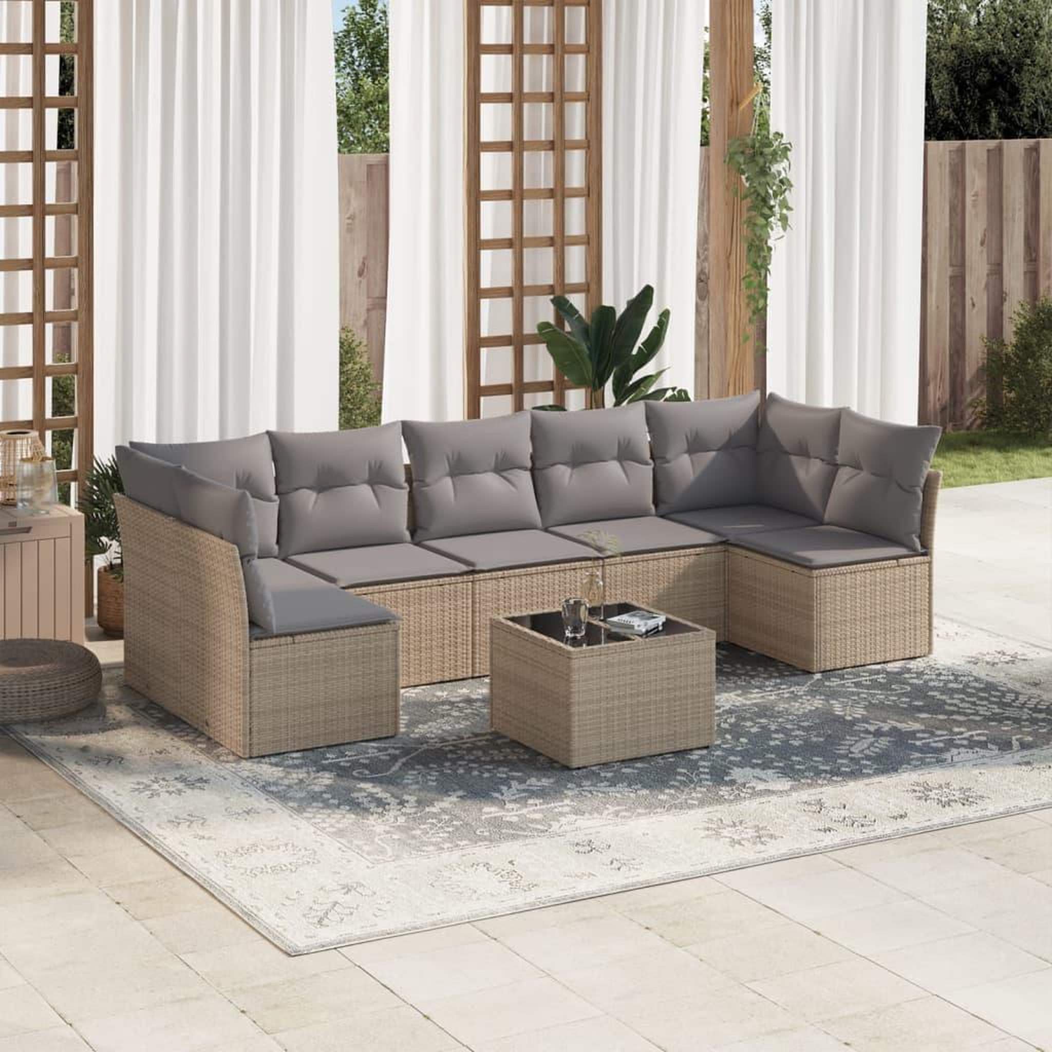 VIDAXL Salon de jardin avec coussins 8 pcs beige resine tressee