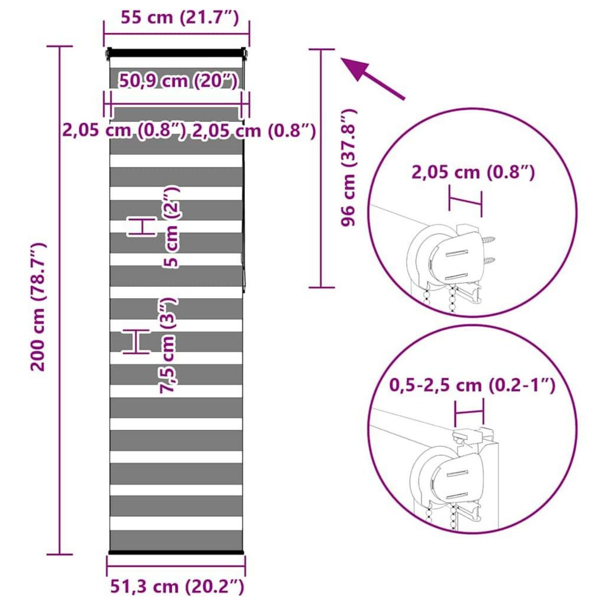 VIDAXL Store zebre noir 55x200 cm largeur du tissu 50,9 cm polyester
