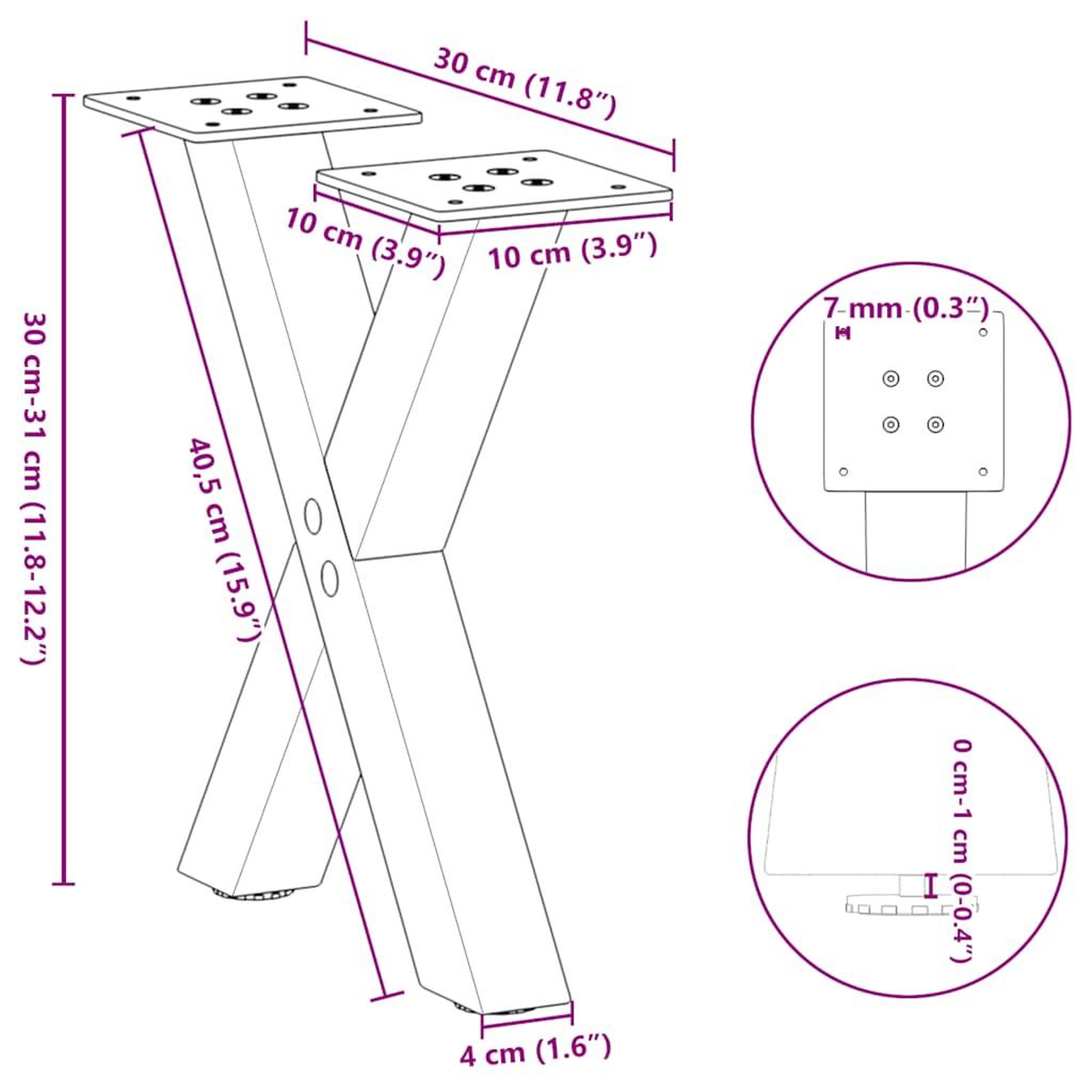 Voir la diapositive 6 : VIDAXL Pieds de table basse forme de X 2 pcs noir 30x(30-31) cm acier
