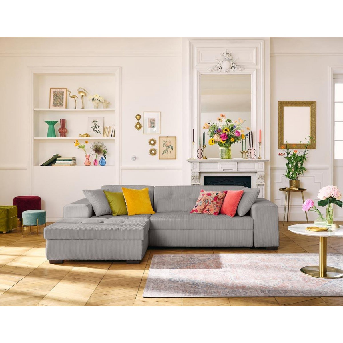 LISA DESIGN Vermont - canapé d'angle gauche - 4 places - convertible avec coffre - en velours côtelé