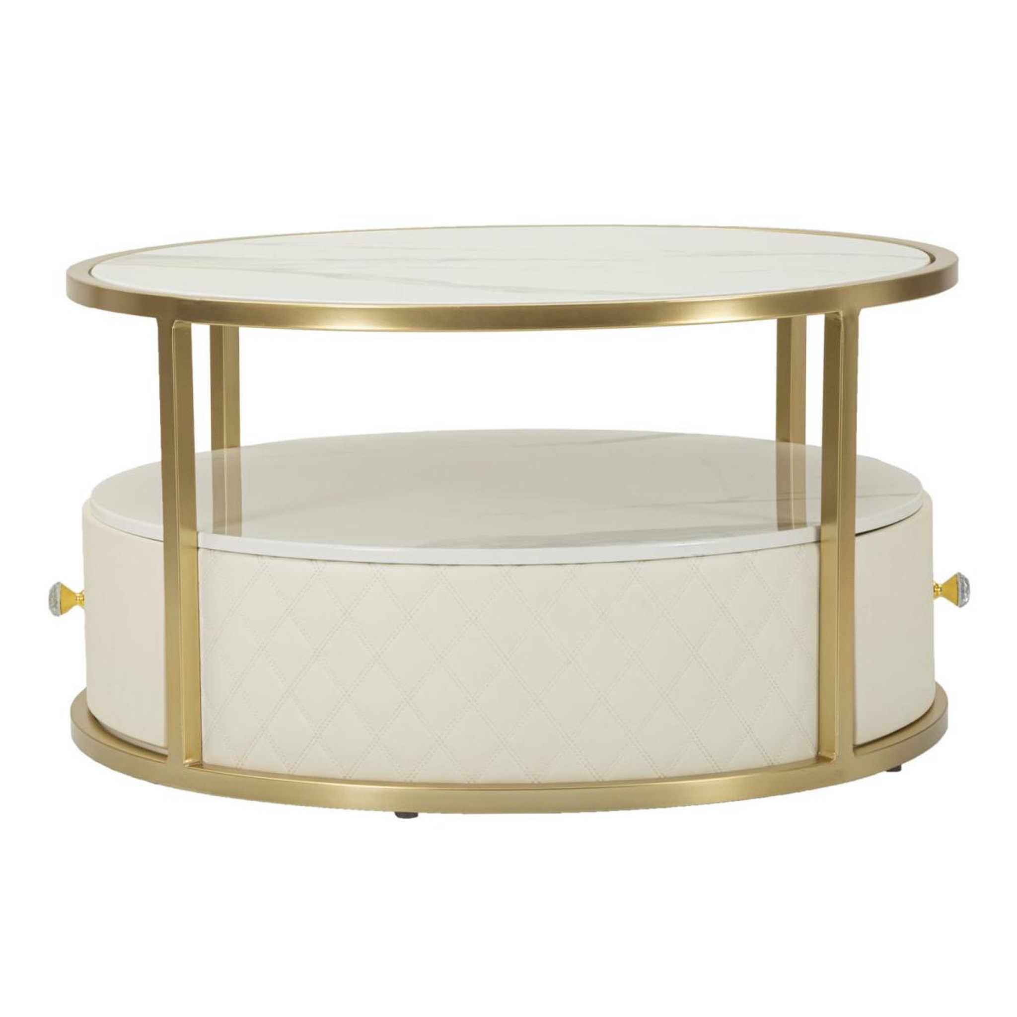 Voir la diapositive 2 : Paris Prix Table basse effet marbre  sharon  75cm blanc & or