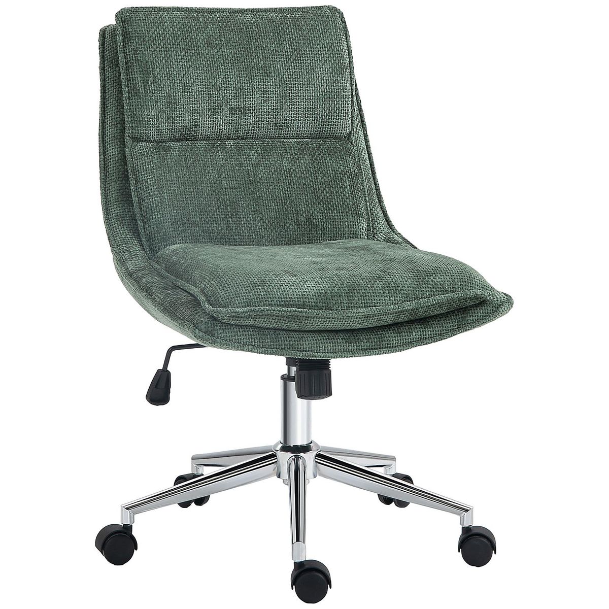HOMCOM Chaise de bureau réglable pivotante piètement chromé tissu aspect lin vert