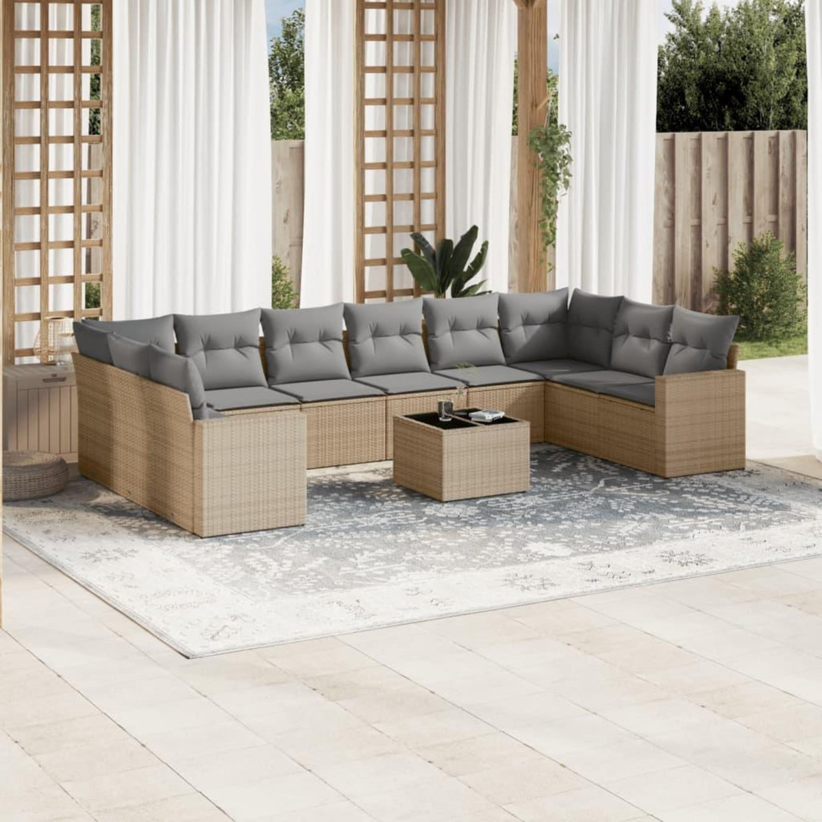 VIDAXL Salon de jardin 11 pcs avec coussins beige resine tressee