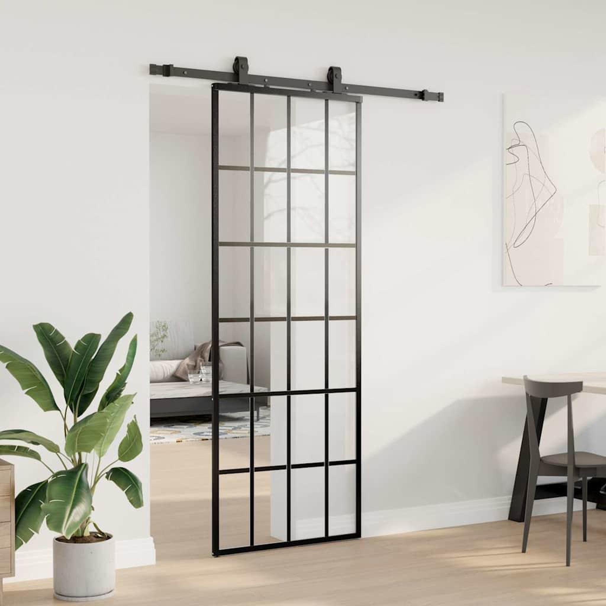 Voir la diapositive 3 : VIDAXL Porte coulissante kit de quincaillerie noir 76x205 cm verre ESG