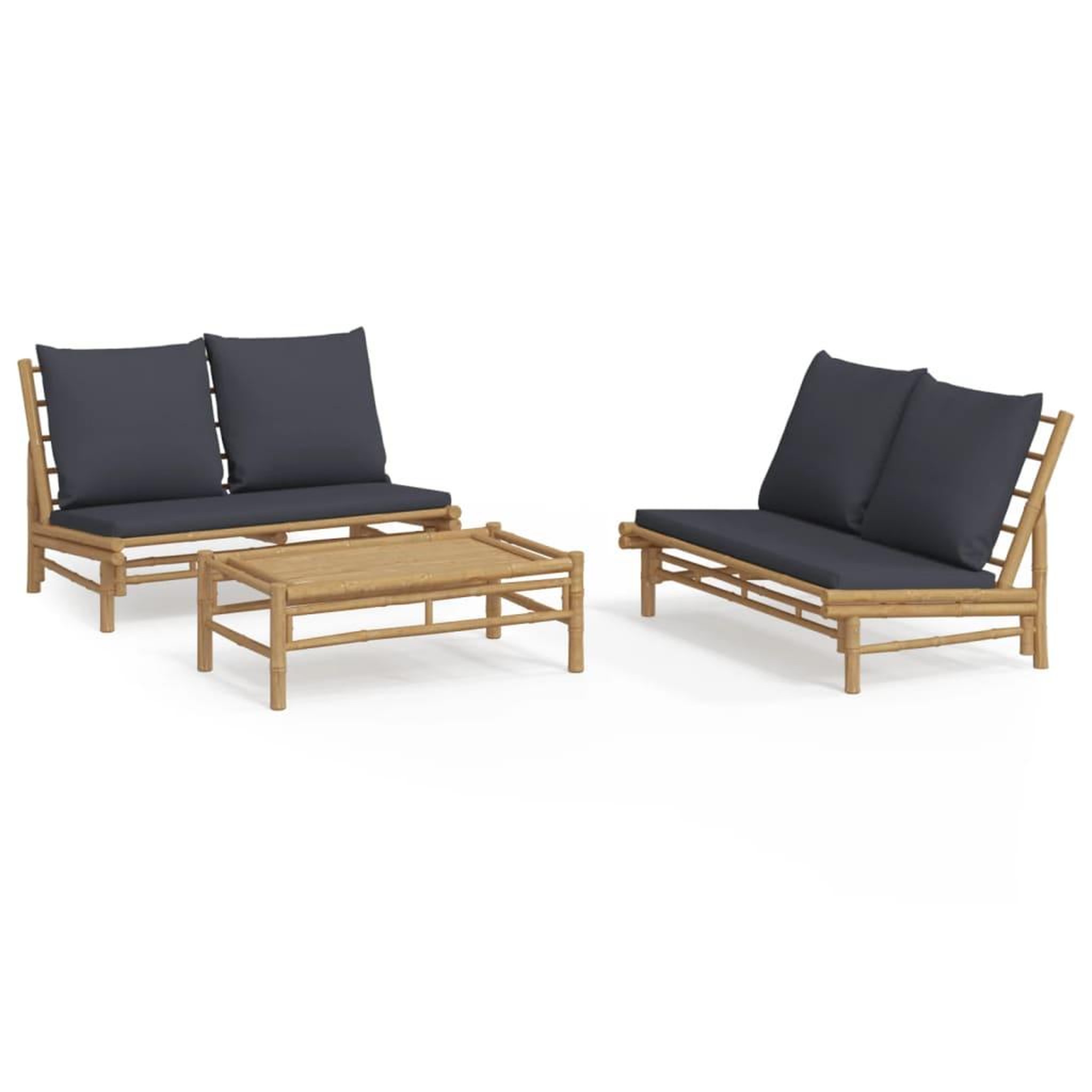 Voir la diapositive 2 : VIDAXL Salon de jardin 3 pcs avec coussins gris fonce bambou