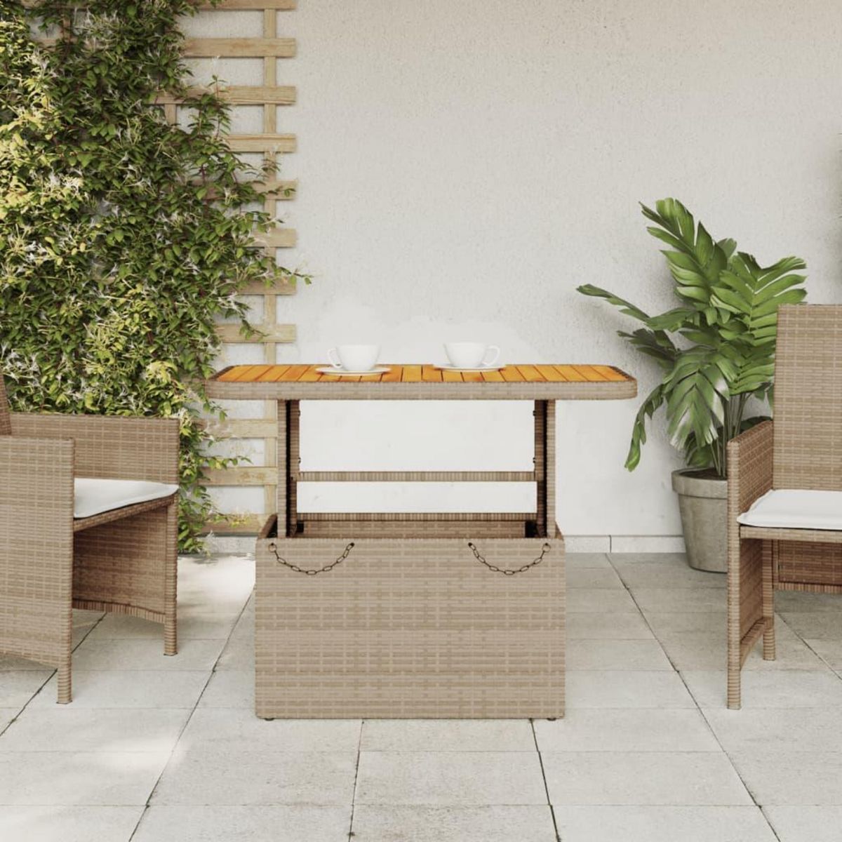VIDAXL Table de jardin beige 90x55x71 cm resine tressee et bois acacia
