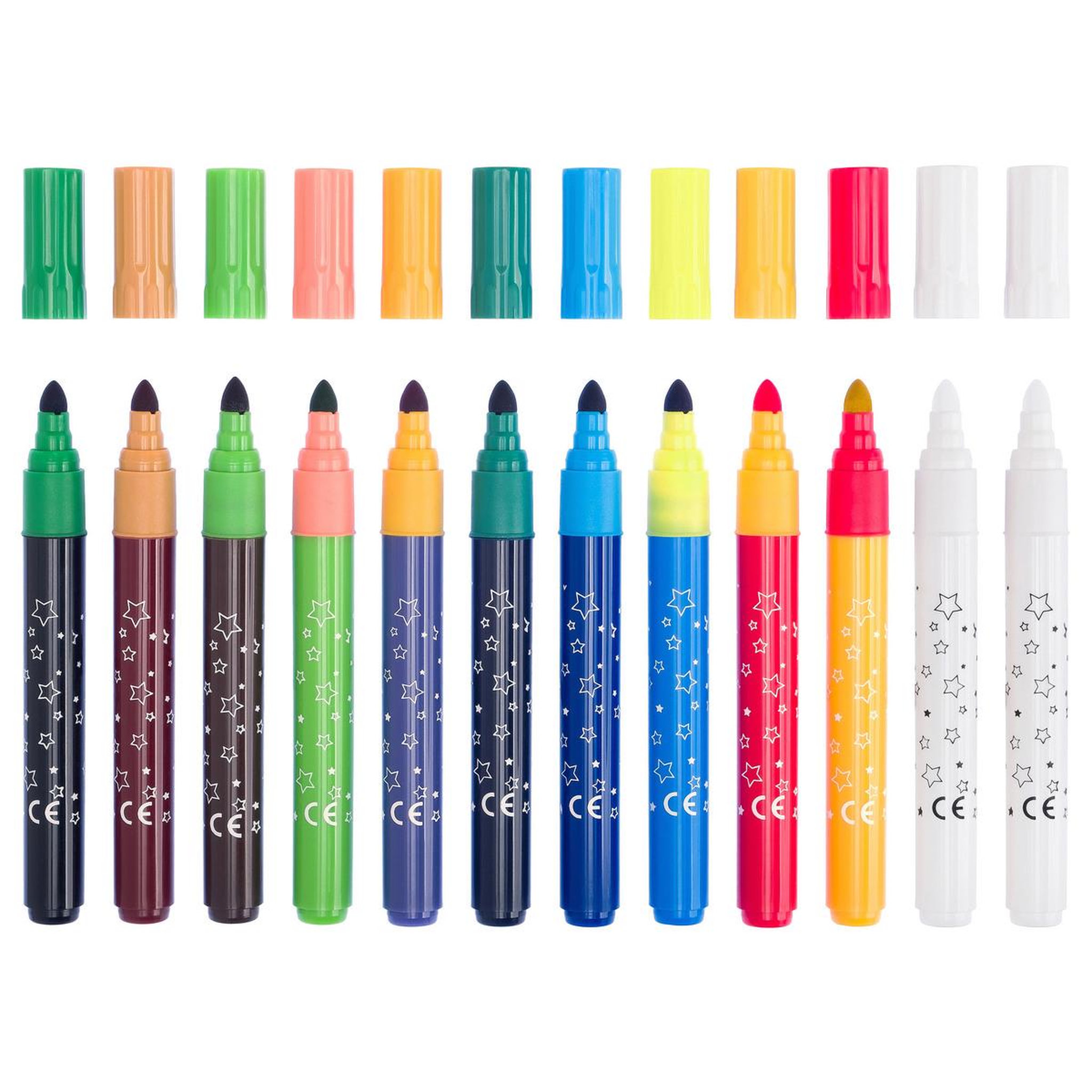 Voir la diapositive 2 : AUCHAN Boîte de 10 feutres de coloriage magiques + 2 feutres changeur de couleur pointe large