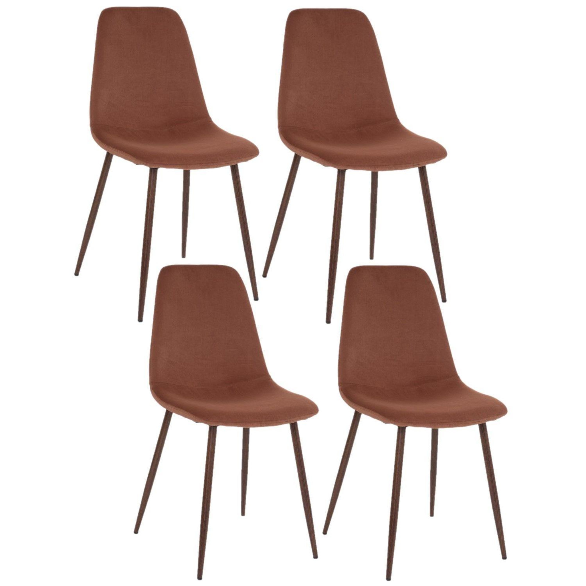 TOILINUX Lot de 4 Chaises confortables en polyester effet velours et pieds en fer. Coloris disponibles : Gris, Rouge