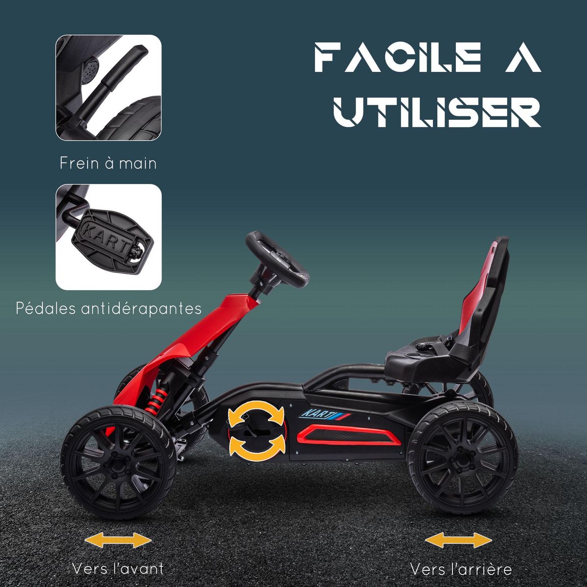 HOMCOM Kart à pédales enfant Go kart Formule 1 Racing aileron avant carter chaine fermé siège réglable avec ceinture rouge