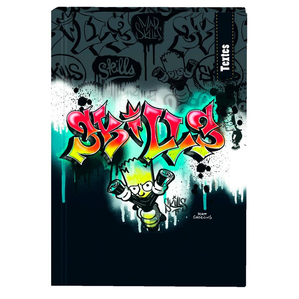 Cahier de texte garçon 15,5x21,7cm - couverture rigide - Les Simpsons bart skills graffiti noir