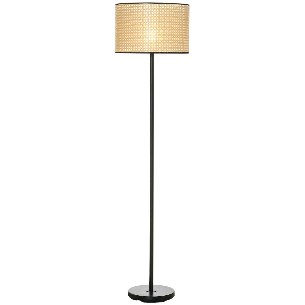 HOMCOM Lampadaire cannage style cosy 40 W max. H.153 cm piètement mât noir abat-jour cannage