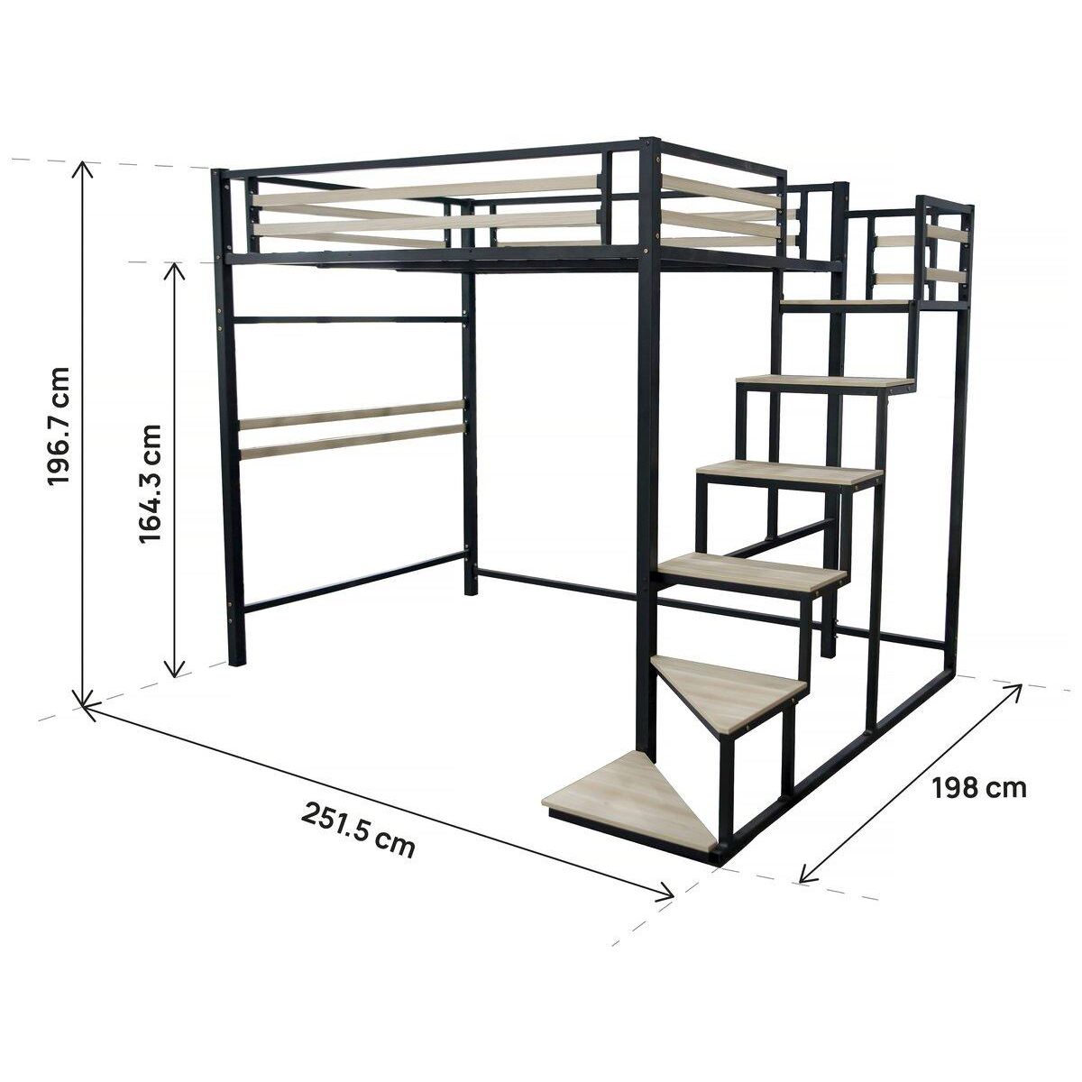 Habitat et Jardin Lit mezzanine en métal avec escalier  LENA  - 140 x 190 cm - Noir