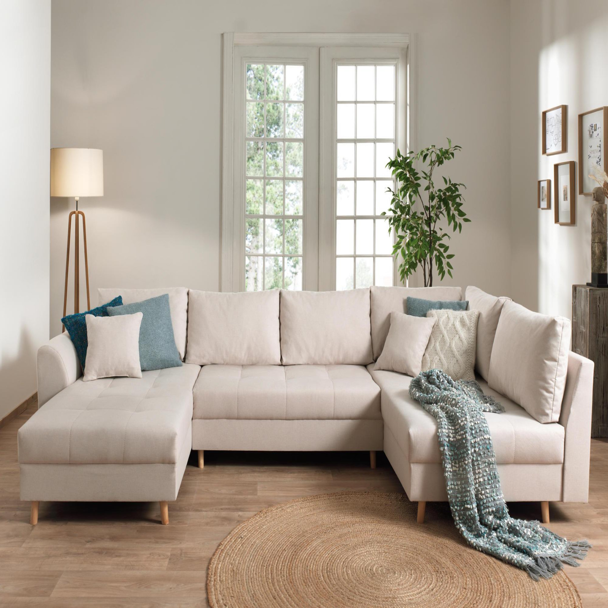 Voir la diapositive 2 : LISA DESIGN Rune - canapé panoramique - avec pouf d'appoint - 7 places - style scandinave - droit