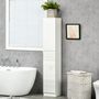 Voir la diapositive 2 : KLEANKIN Meuble colonne rangement salle de bain style contemporain façade laquée 2 portes 3 étagères tiroir panneaux MDF blanc
