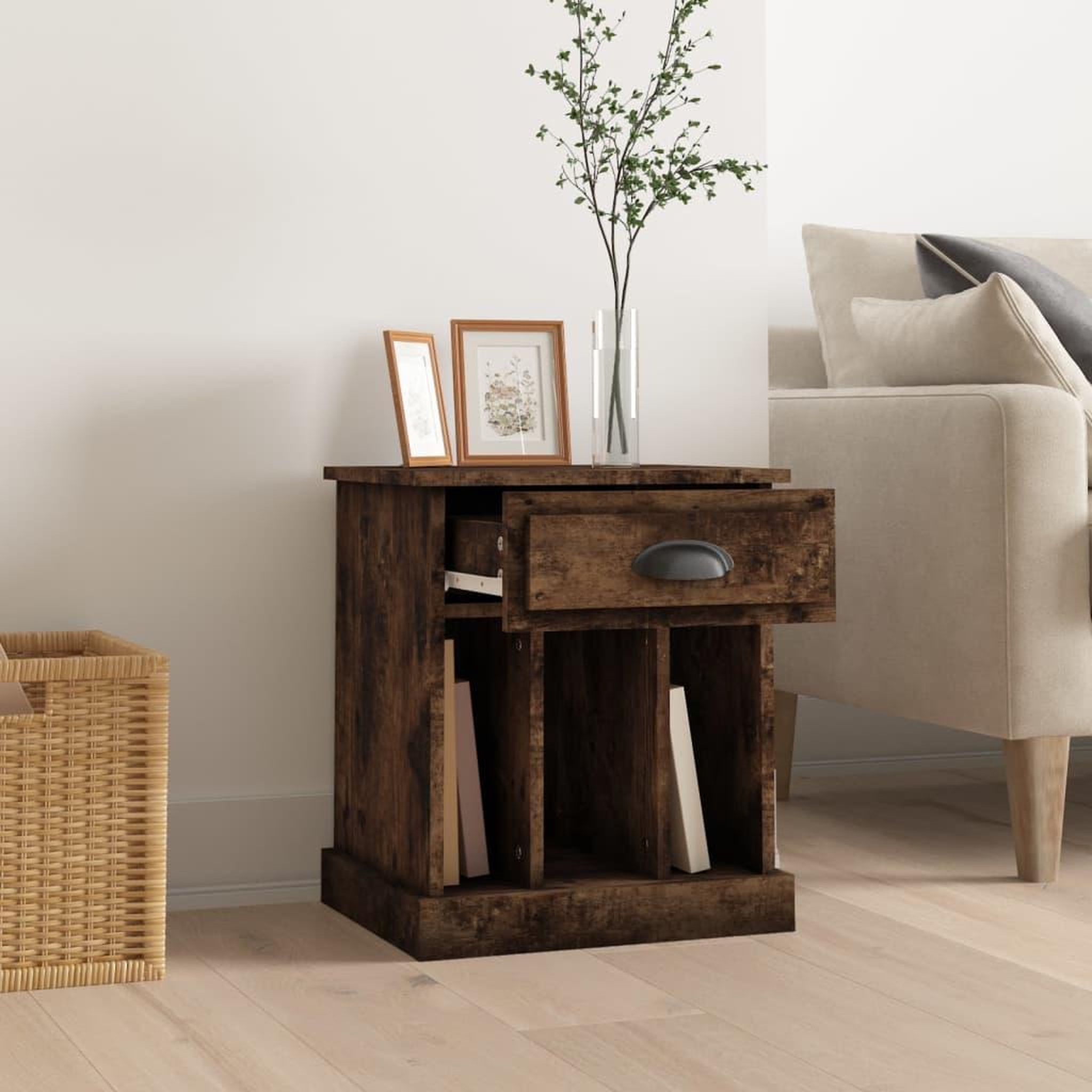 Voir la diapositive 3 : VIDAXL Table de chevet chene fume 43x36x50 cm