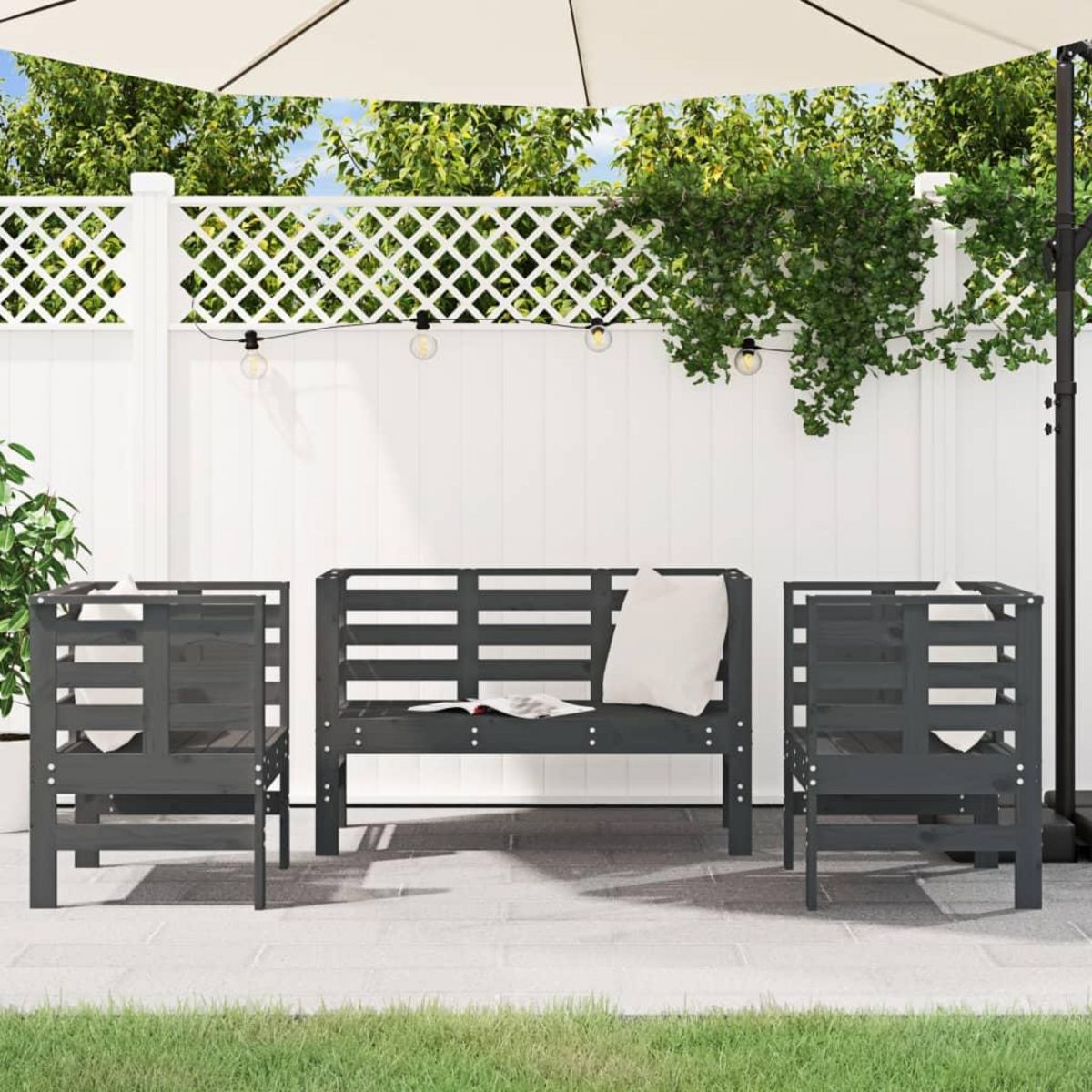 VIDAXL Salon de jardin 3 pcs gris bois massif de pin
