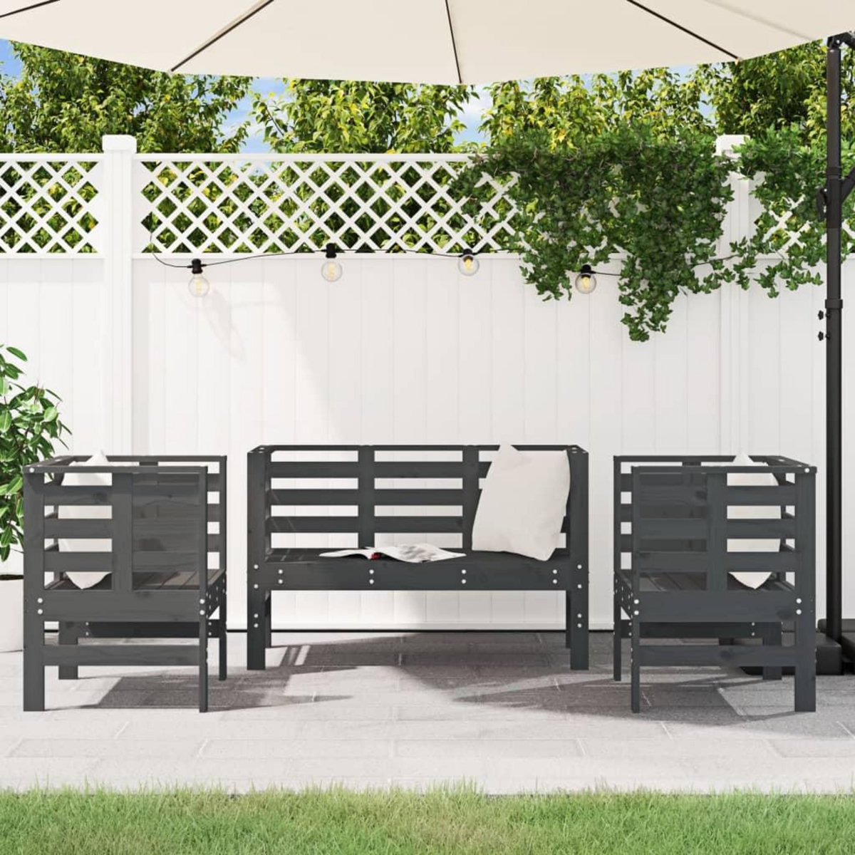 VIDAXL Salon de jardin 3 pcs gris bois massif de pin