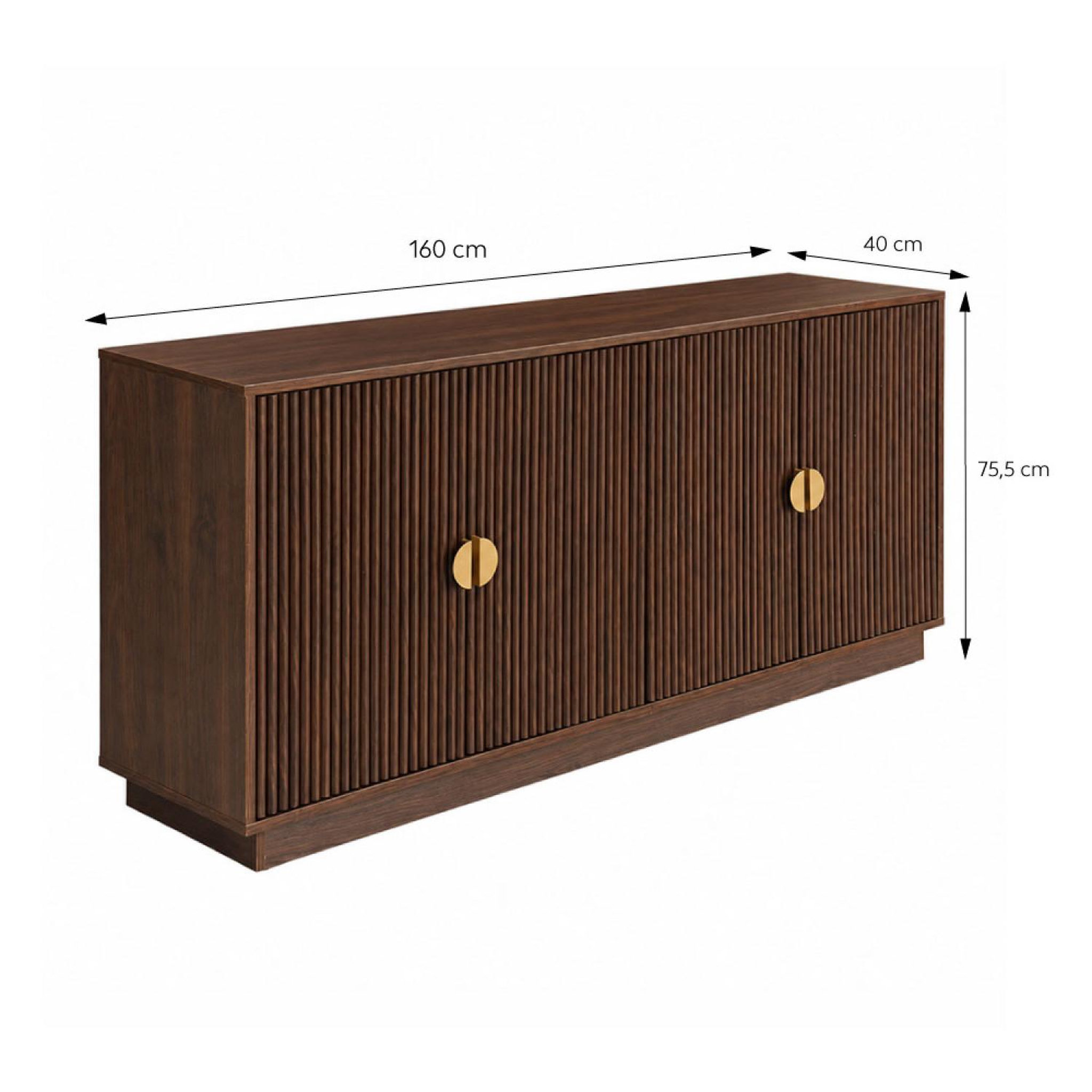 Voir la diapositive 3 : CONCEPT USINE Buffet 4 portes cannelées effet noyer 160 cm TEGAL