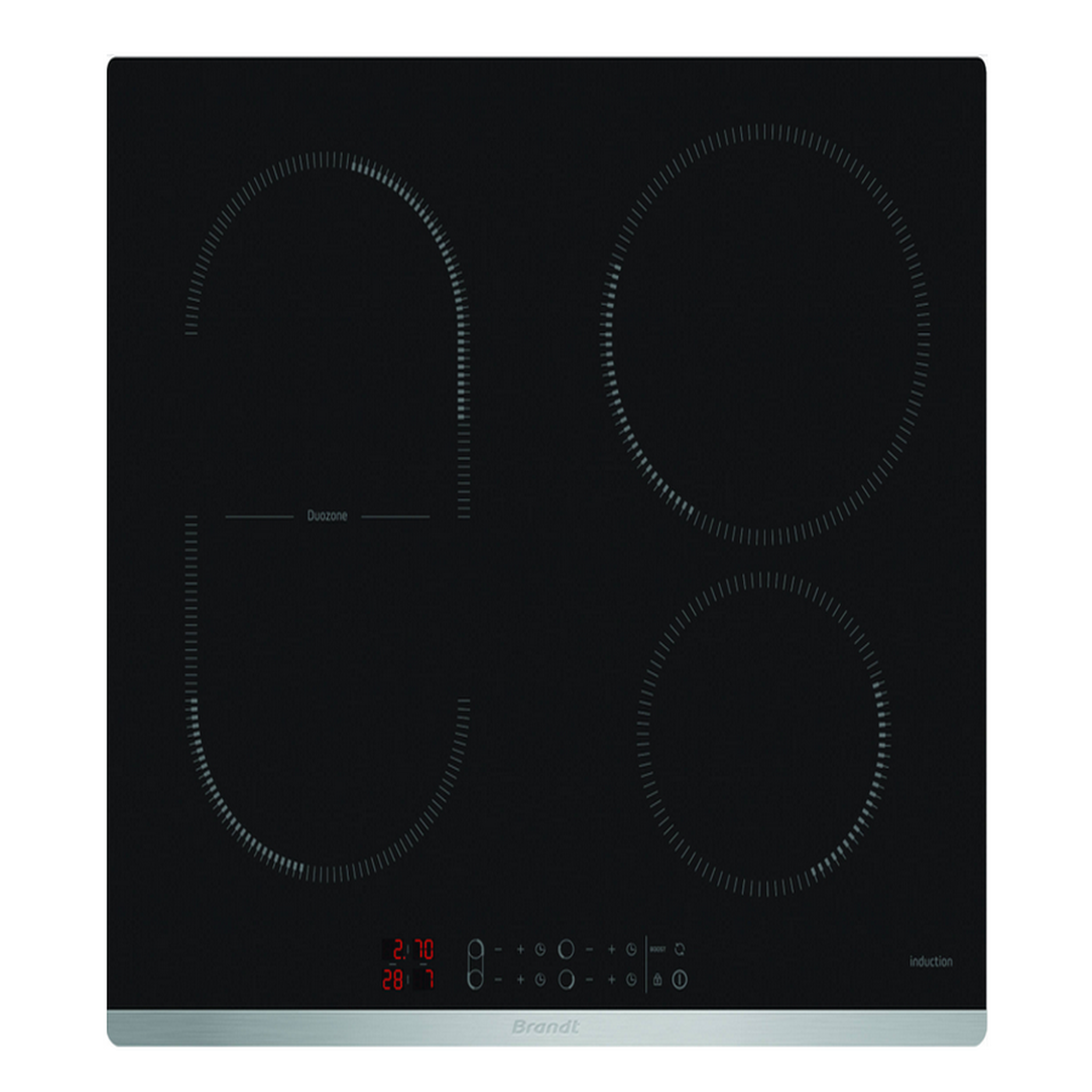 BRANDT Table de cuisson induction 60cm 4 feux 7200w noir - BPI6425X