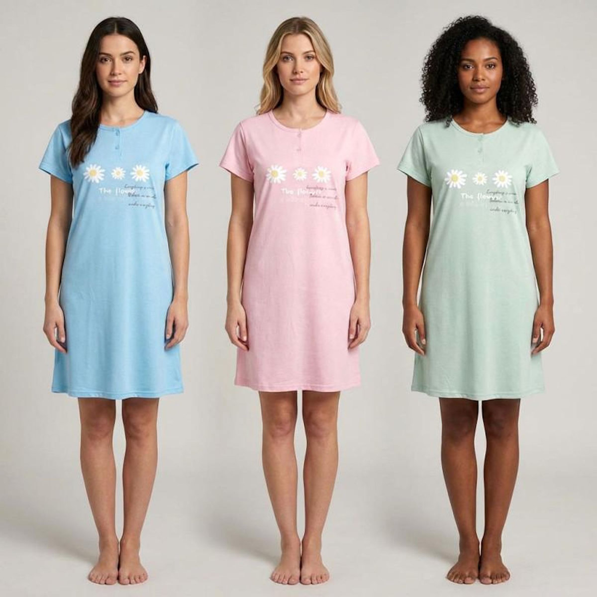 OZABI OZABI Chemise de Nuit Femme Microfibre Florales Manches Courtes