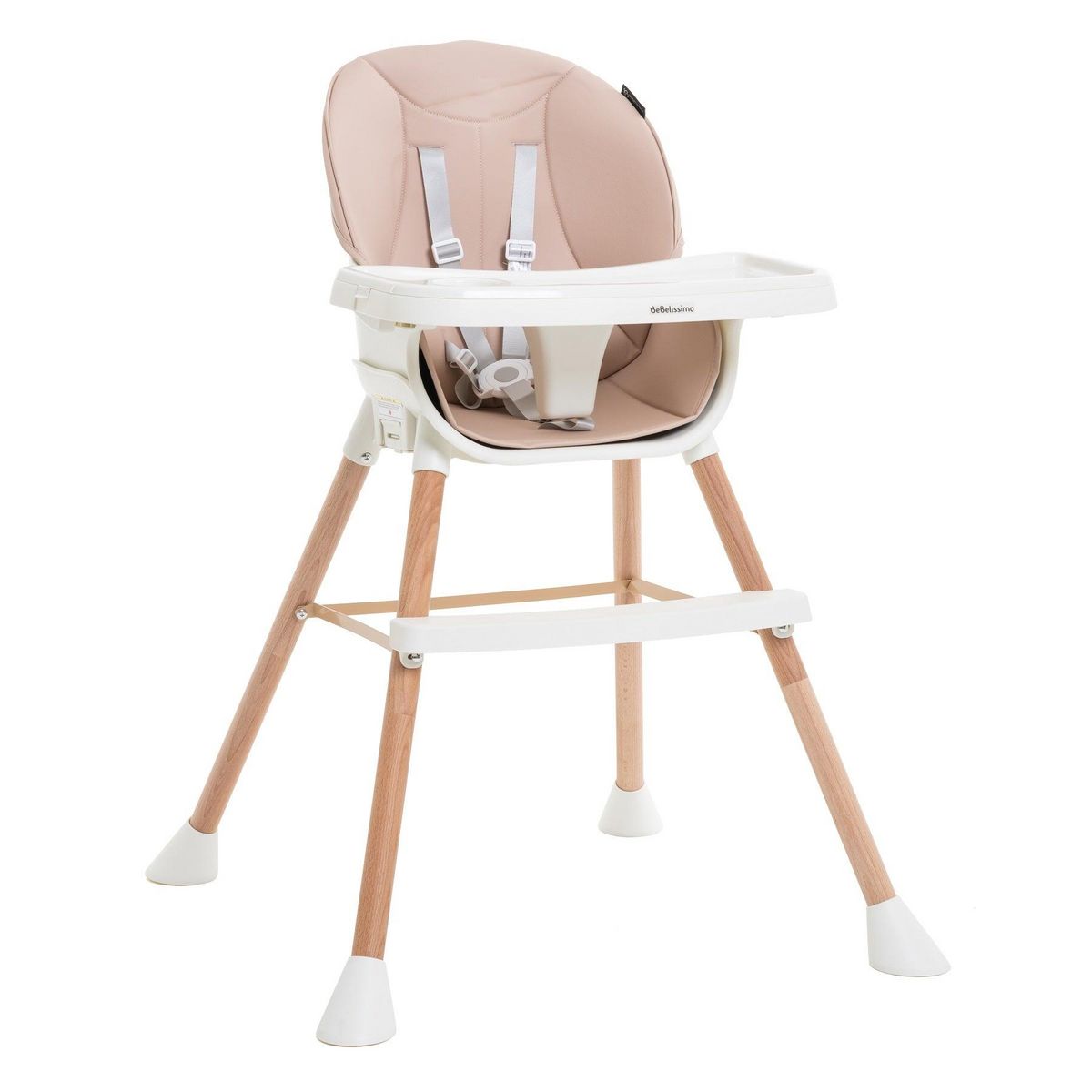 BEBELISSIMO BEBELISSIMO - Chaise Haute Évolutive en Bois - 3 en 1 – 6 mois jusqu'à 5 ans - réhausseur - rose