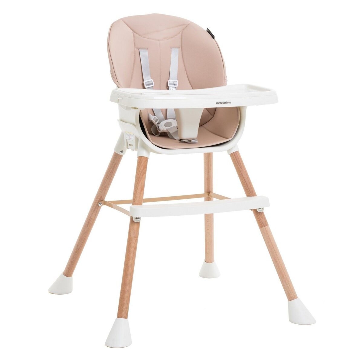 BEBELISSIMO BEBELISSIMO - Chaise Haute Évolutive en Bois - 3 en 1 – 6 mois jusqu'à 5 ans - réhausseur - rose