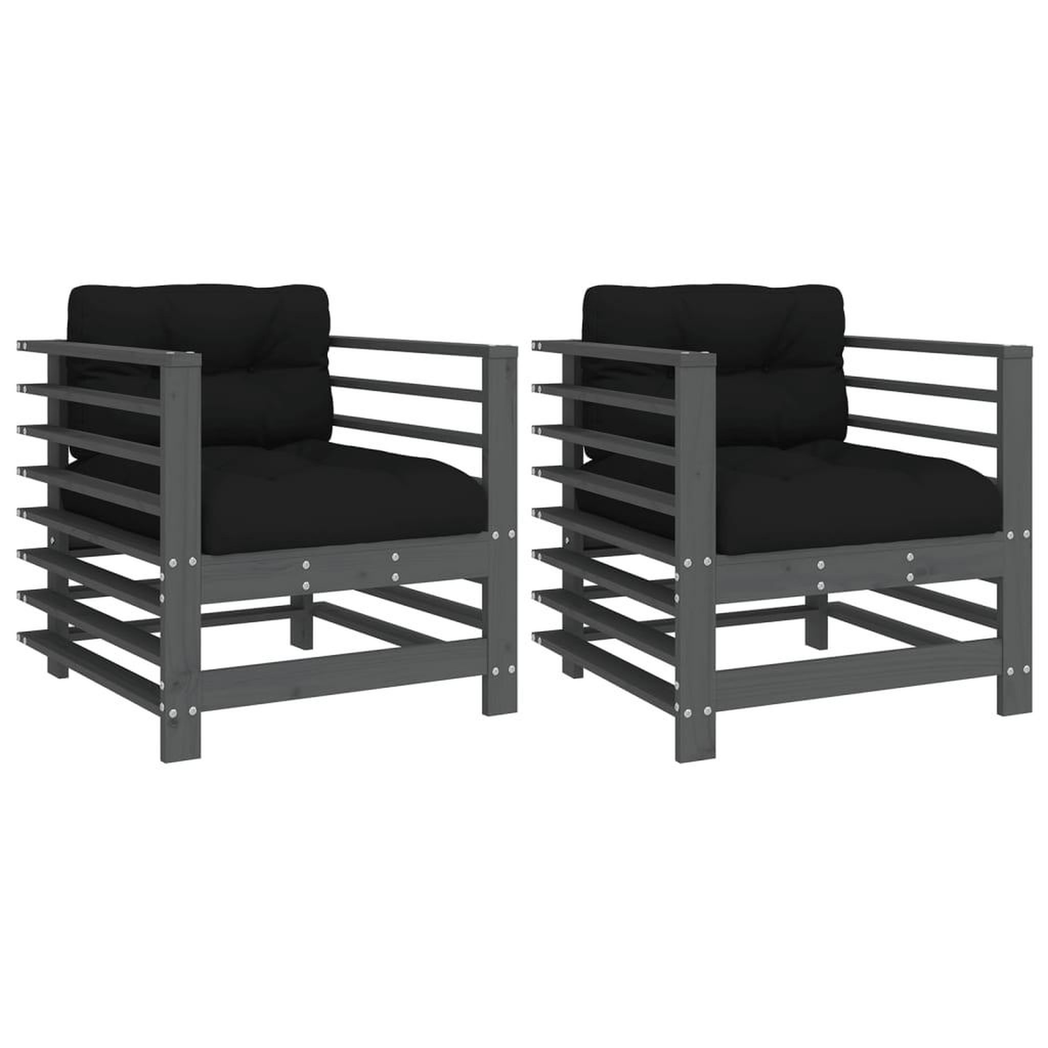 Voir la diapositive 2 : VIDAXL Chaises de jardin et coussins lot de 2 gris bois de pin massif