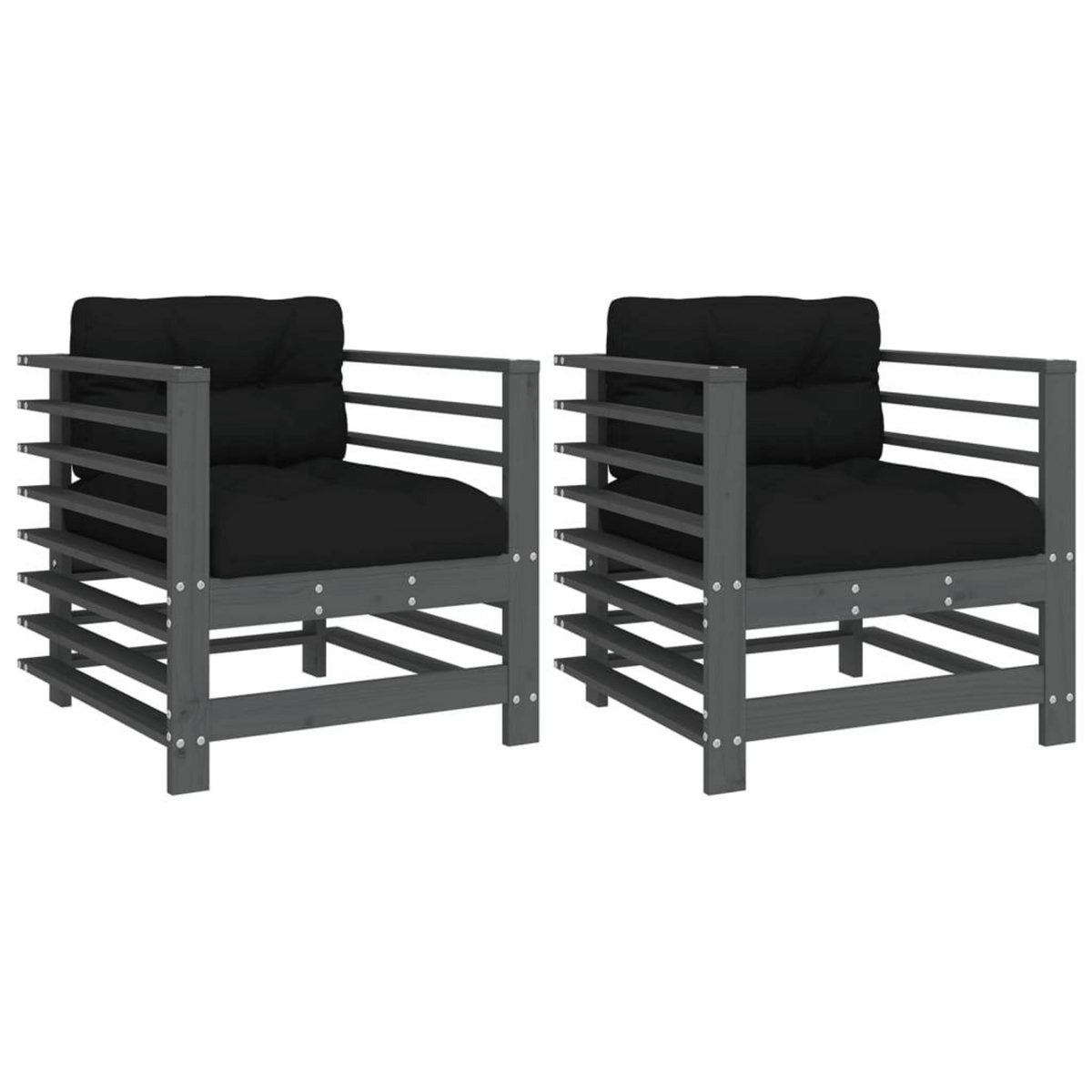 VIDAXL Chaises de jardin et coussins lot de 2 gris bois de pin massif
