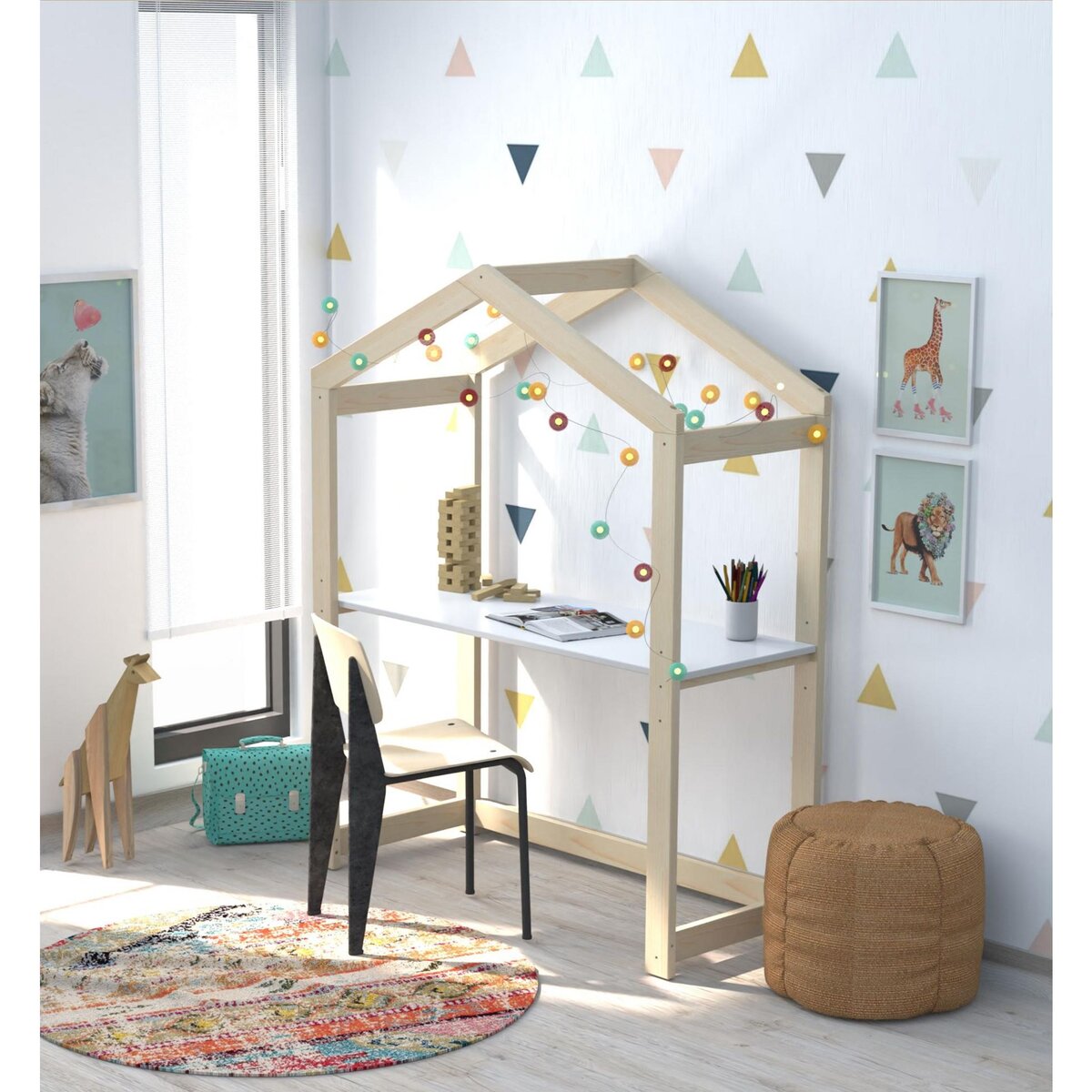 Bureau cabane enfant YOYO naturel et blanc 