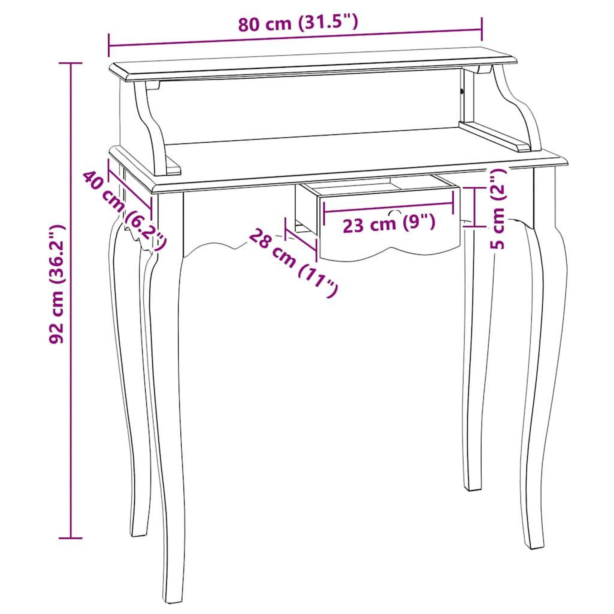 Voir la diapositive 6 : VIDAXL Bureau d'ecriture bois d'acajou massif 80x40x92 cm