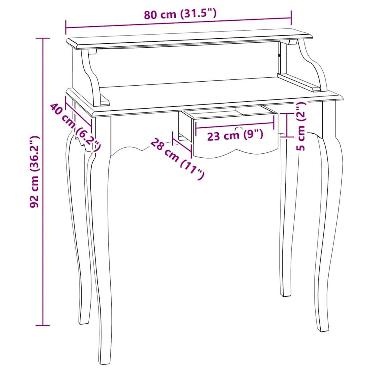 VIDAXL Bureau d'ecriture bois d'acajou massif 80x40x92 cm
