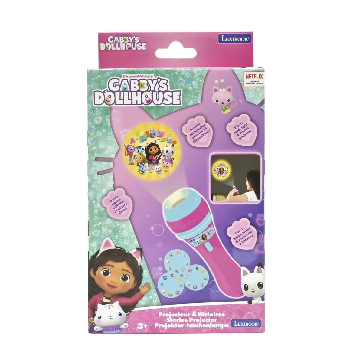 Lexibook Projecteur à histoires et lampe torche Gabby et la Maison Magique
