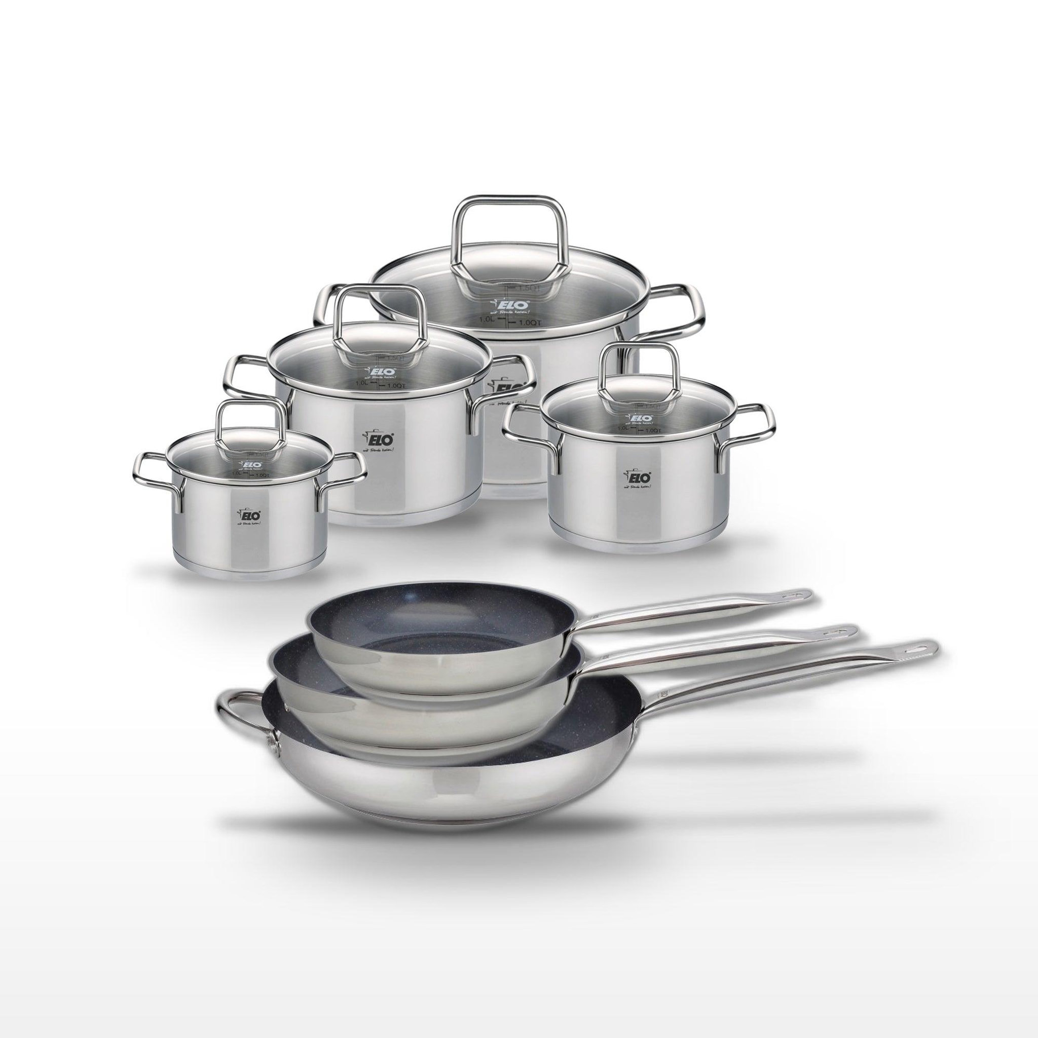 ELO Lot poêles 24/28/32 cm et faitouts 12/14/16/20 cm elo profi therm platinum