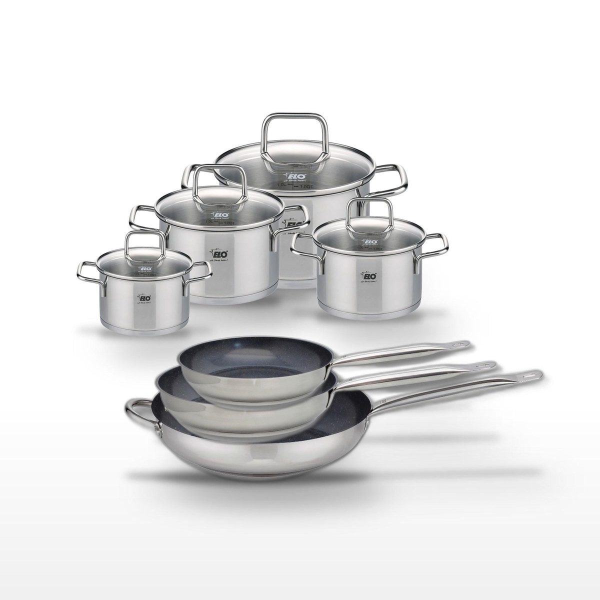 ELO Lot Poêles 24/28/32 cm et Faitouts 12/14/16/20 cm Elo Profi Therm Platinum