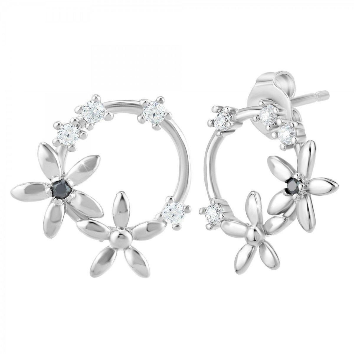 SC CRYSTAL Boucles d'oreilles fleurs par SC Crystal ornées d'un véritable diamant noir