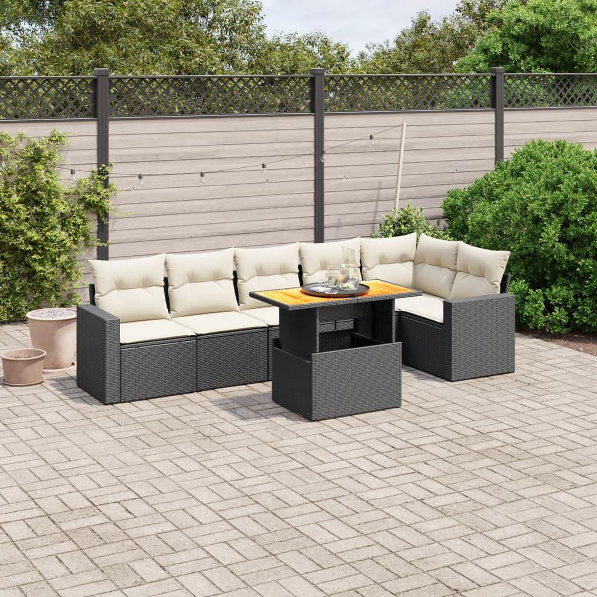 VIDAXL Salon de jardin 7 pcs avec coussins noir resine tressee