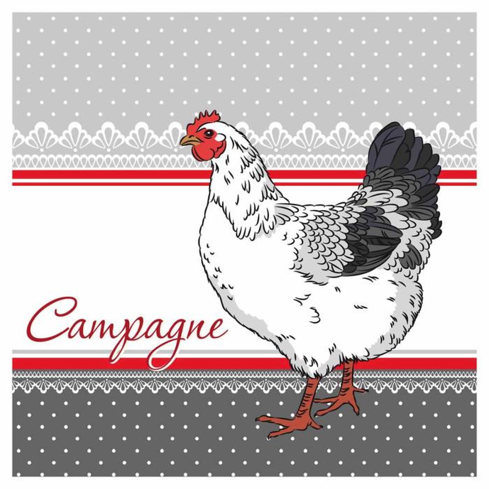 Paris Prix Lot de 20 Serviettes en Papier  Coq Campagne  33x33cm Gris