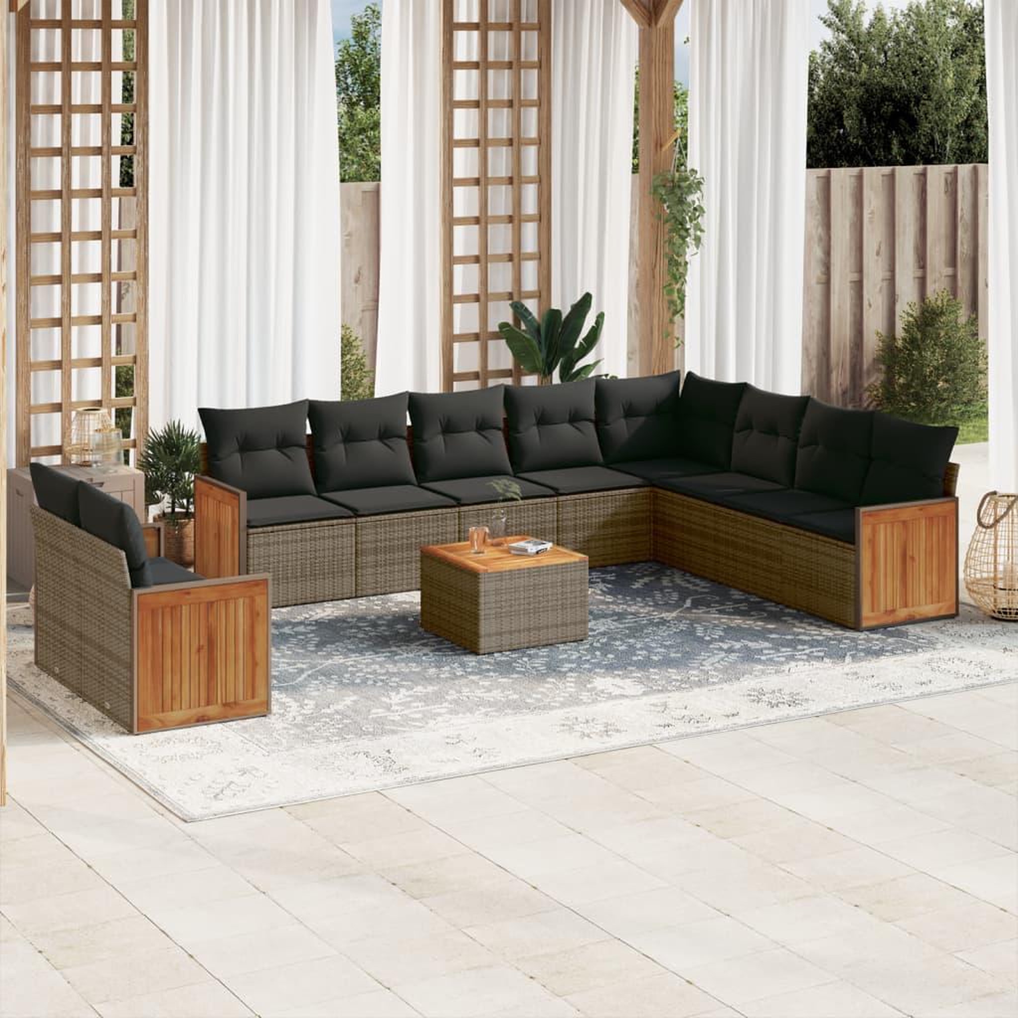 VIDAXL Salon de jardin 11 pcs avec coussins gris resine tressee