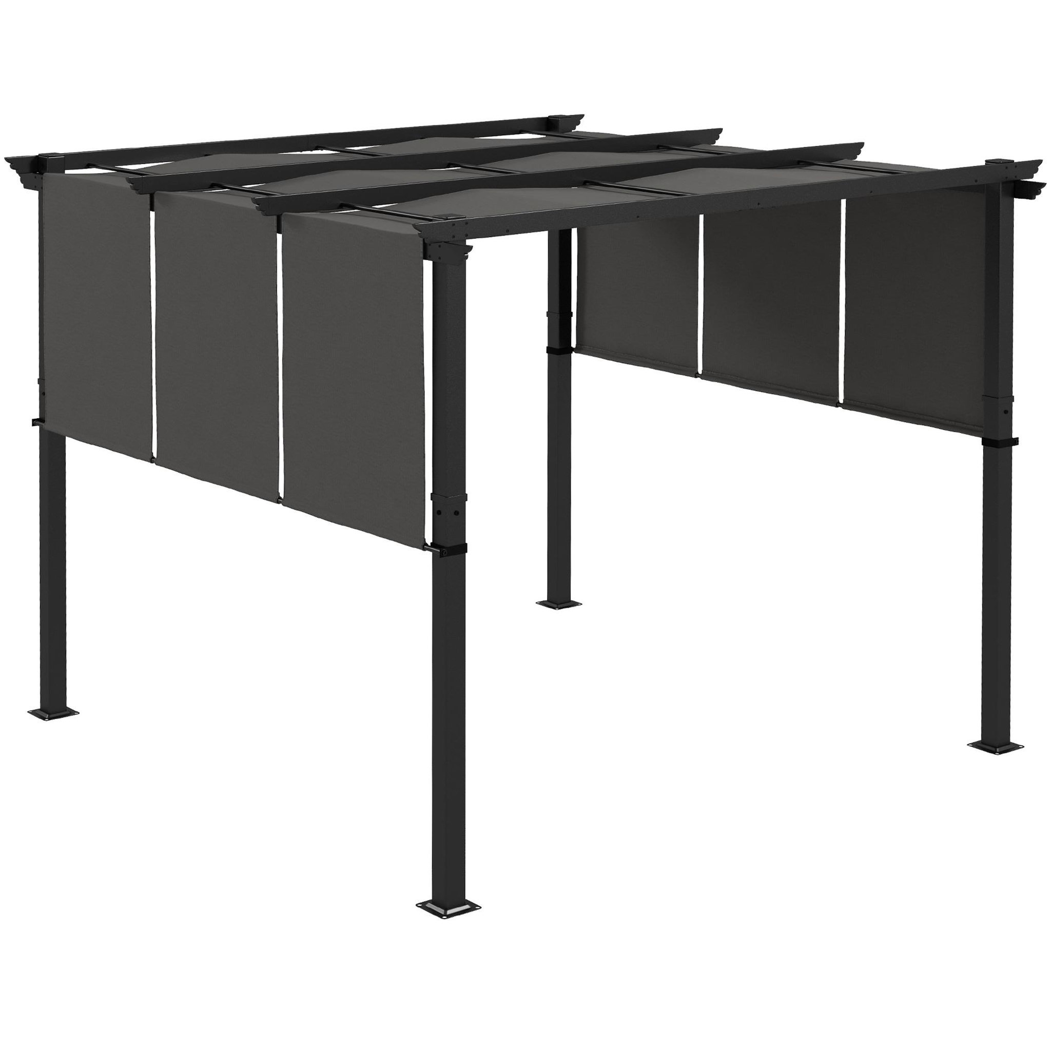 OUTSUNNY Pergola 3 toiles coulissantes - dim. 2,97L x 2,97l x 2,38H m - acier époxy polyester haute densité anthracite