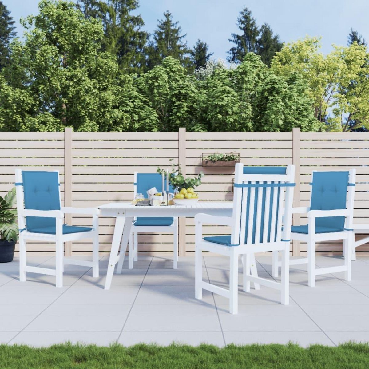 VIDAXL Coussins de chaise a dossier bas lot de 4 bleu melange tissu