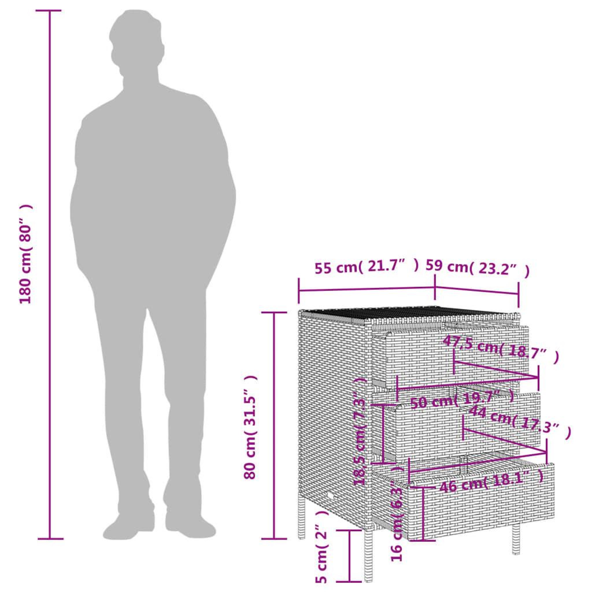 Voir la diapositive 6 : VIDAXL Armoire de rangement de jardin et 3 tiroirs gris resine tressee